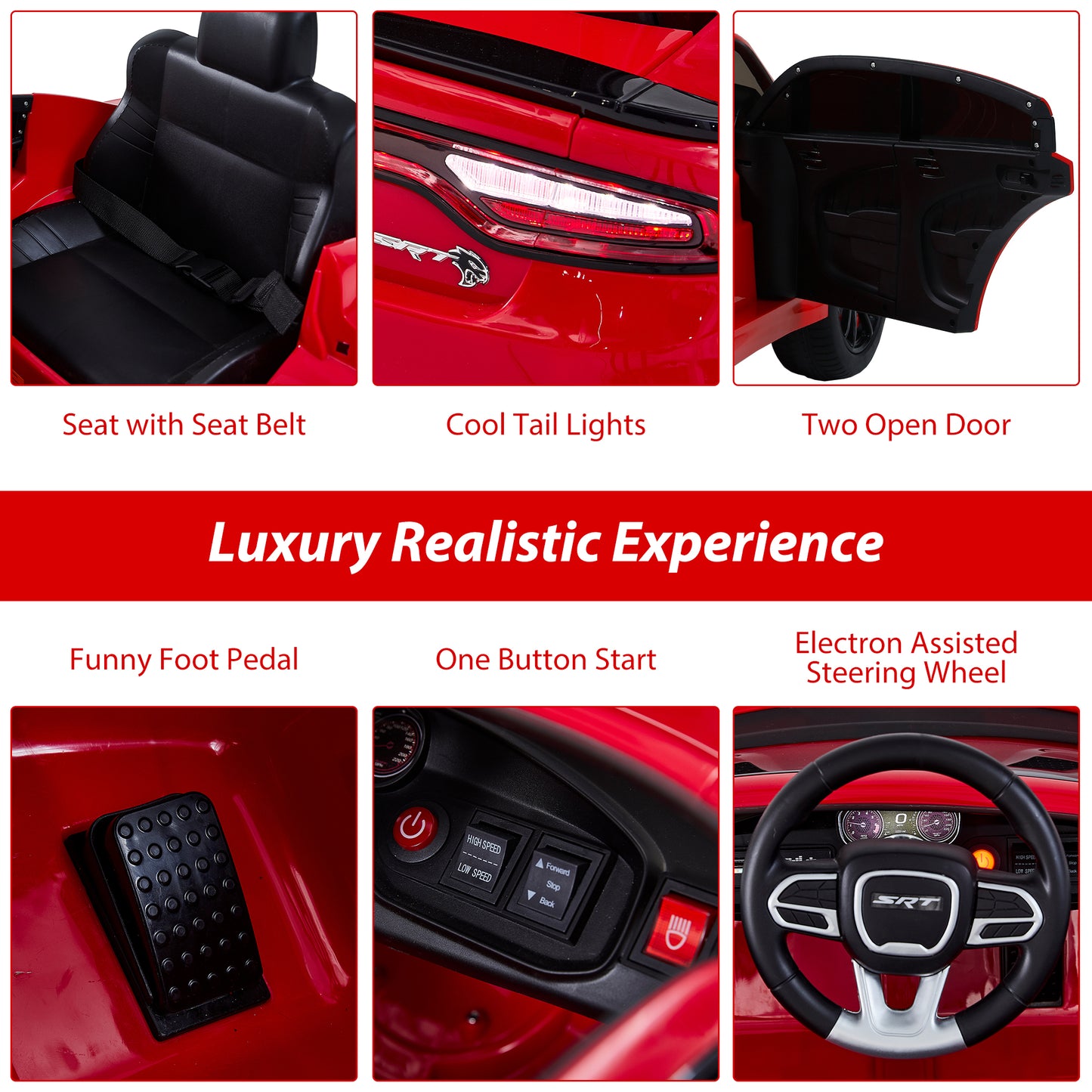 iRerts 12V Red Dodge Charger Ride On Cars with Remote Control,  Kids Ride on Toys with Bluetooth, Music, LED Light, USB, MP3, 4 Wheel Suspension, Electric Cars for Kids Boys Girls Birthday Gifts