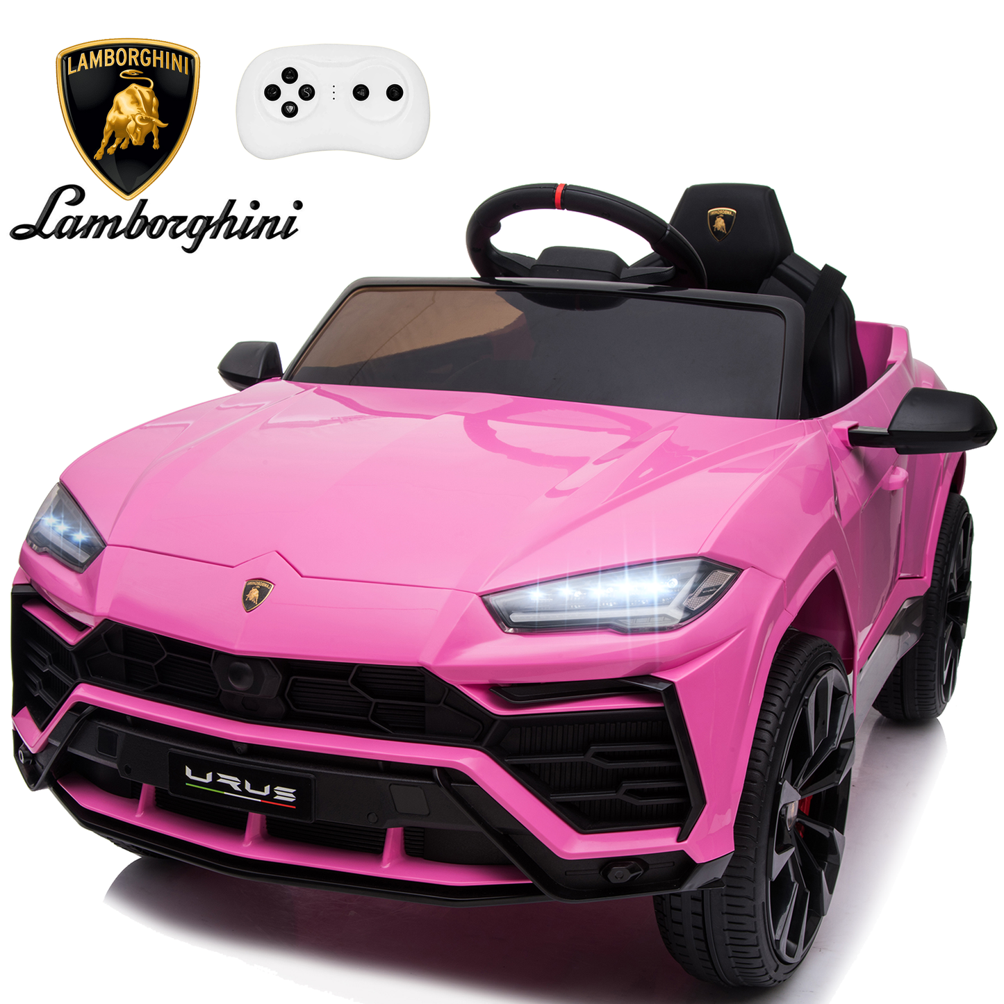 Licensed Lamborghini Ride on Car with Remote Control Kids Ride on Toy for Girls and Boys 12V Powered Electric Vehicles for 3-5 Years Old, USB, Ride on Truck, Headlight