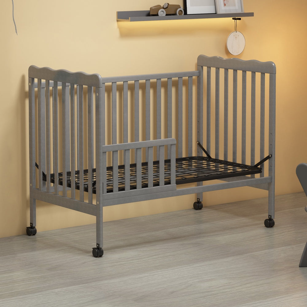 iRerts 3 In 1 Convertible Baby Crib, Wood Converts from Baby Crib to Toddler Bed and Daybed, Baby Bed with Locking Wheels, 4 Adjustable Mattress Heights, Non-Toxic Finish, Stone Gray