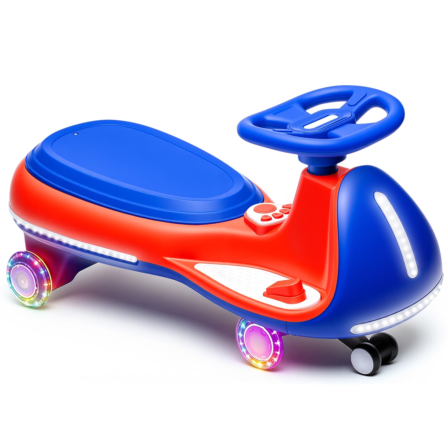 iRerts 12V Ride on Toys, Electric Ride on Wiggle Car with Pedal, 2 in 1 Swing Car Kids Wiggle Car for Toddlers Ages 3+, Kids Cars with Flashing PU Wheels, Bluetooth Music, 5MPH Max Speed, Blue+Red