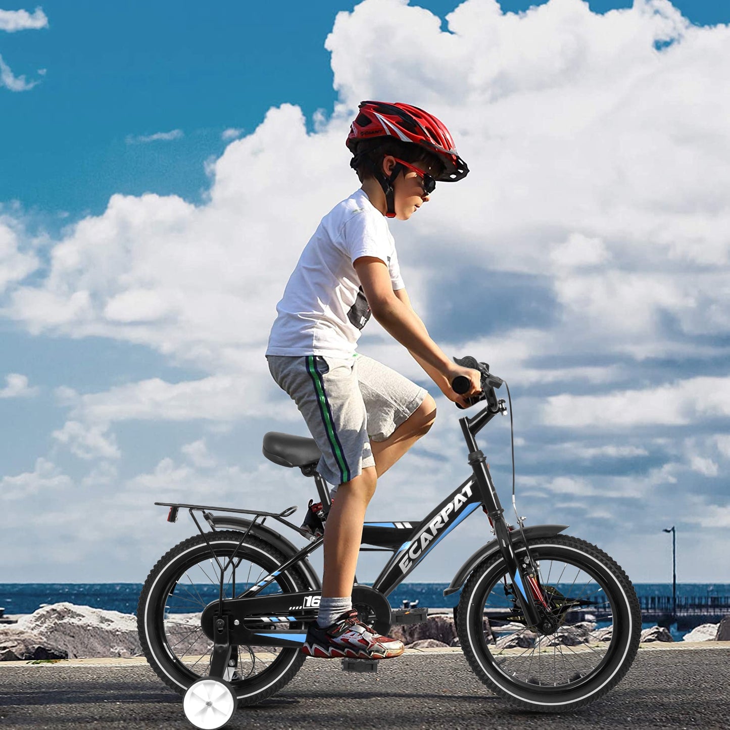 iRerts Kids Bike with Training Wheels, 14 Inch Kids Bicycle for Boys Girls Ages 3-5 Years Old, Boys Bicycles for Kids with Adjustable Seat, Fender and Varrier, Black