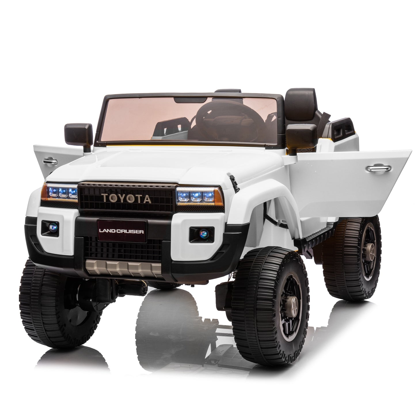 Licensed Toyota LC250 24V 2 Seater Ride On Car, Powered Ride on Toys with Remote Control, Shovel, Bluetooth Music, 4WD 220W Motor, 4 Wheels Suspension, Electric Truck for Kids Boy Girl Ages 3-8, White