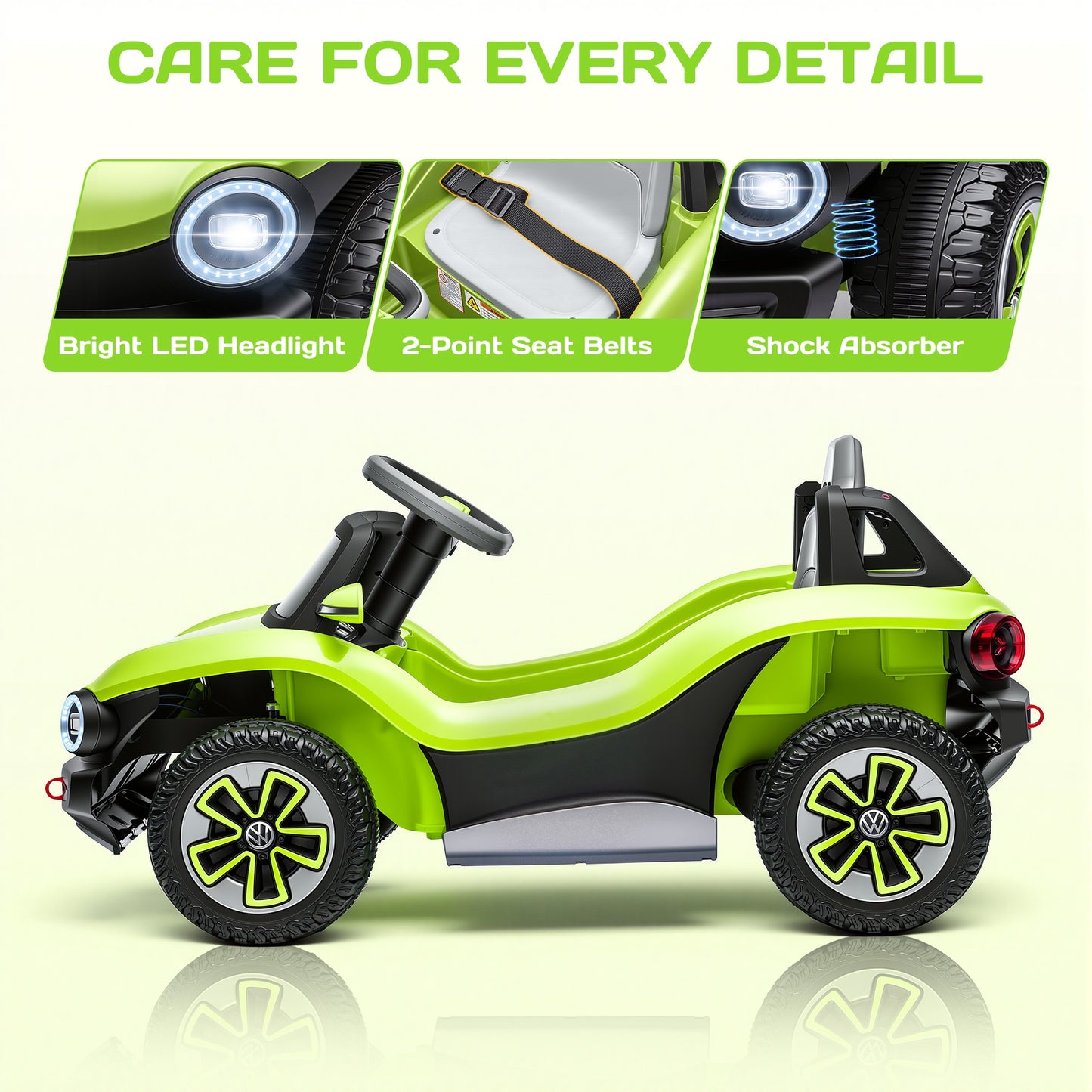 12V Electric Ride on Cars, Licensed Volkswagen Beetle Ride on Toys with Remote Control, Bluetooth, USB Port, Music, Rear Storage, LED Lights, Battery Powered Toddlers Electric Car for Kids Ages 3+