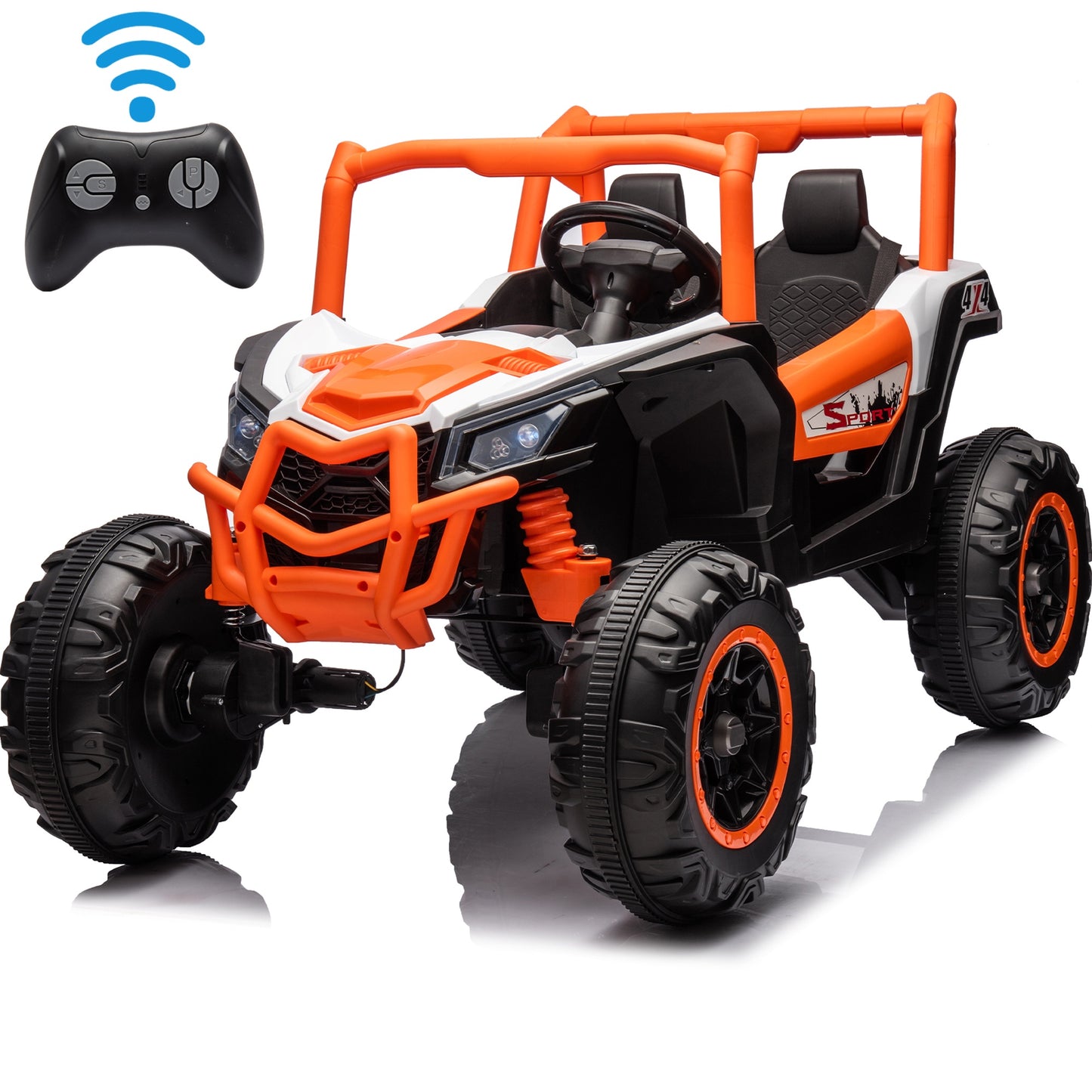 iRerts 24V Ride on UTV Cars 2 Seater, Kids Electric Ride on Toy Car with Remote Control, Music, LED Light, USB, Bluetooth, Kids Electric Vehicle for Christmas Birthday Gifts, Orange