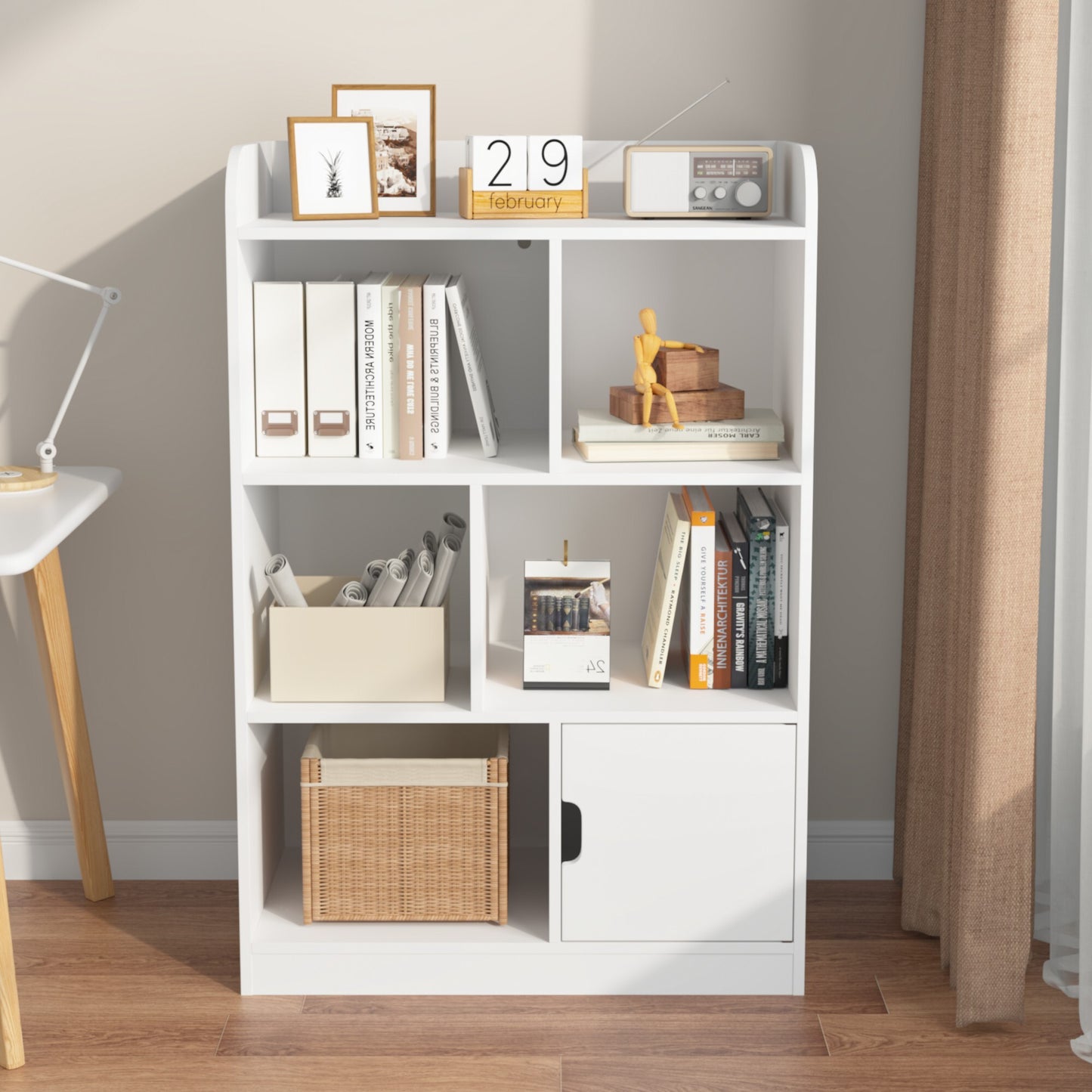 Kids Cube Bookcase and Toy Storage Organizer, Wooden Book Shelf for Bedroom, Living Room, White