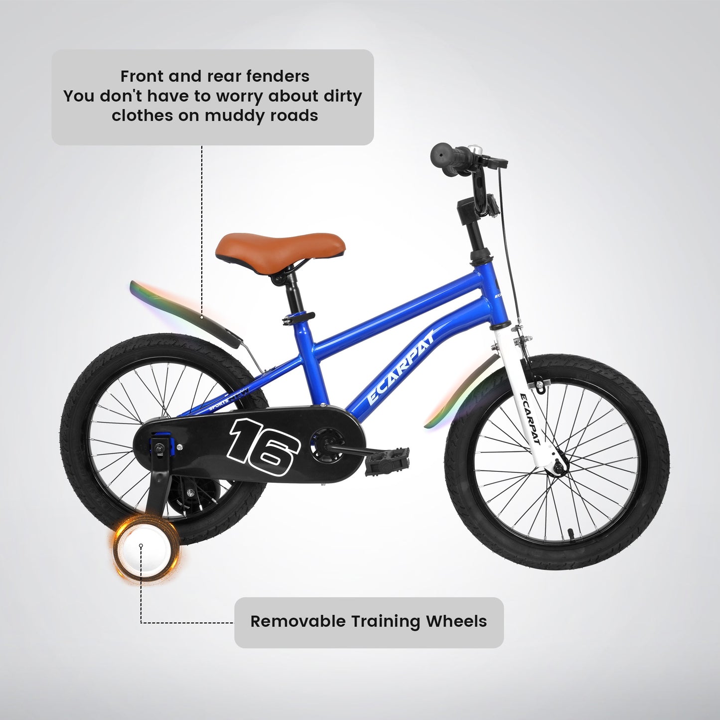 iRerts Kids Bicycles 16 Inch, Freestyle Kids Bike Sport Bicycle for Boys Girls 3-6 Years Old, Girls Boys Bicycles with Training Wheels, Fender, Blue