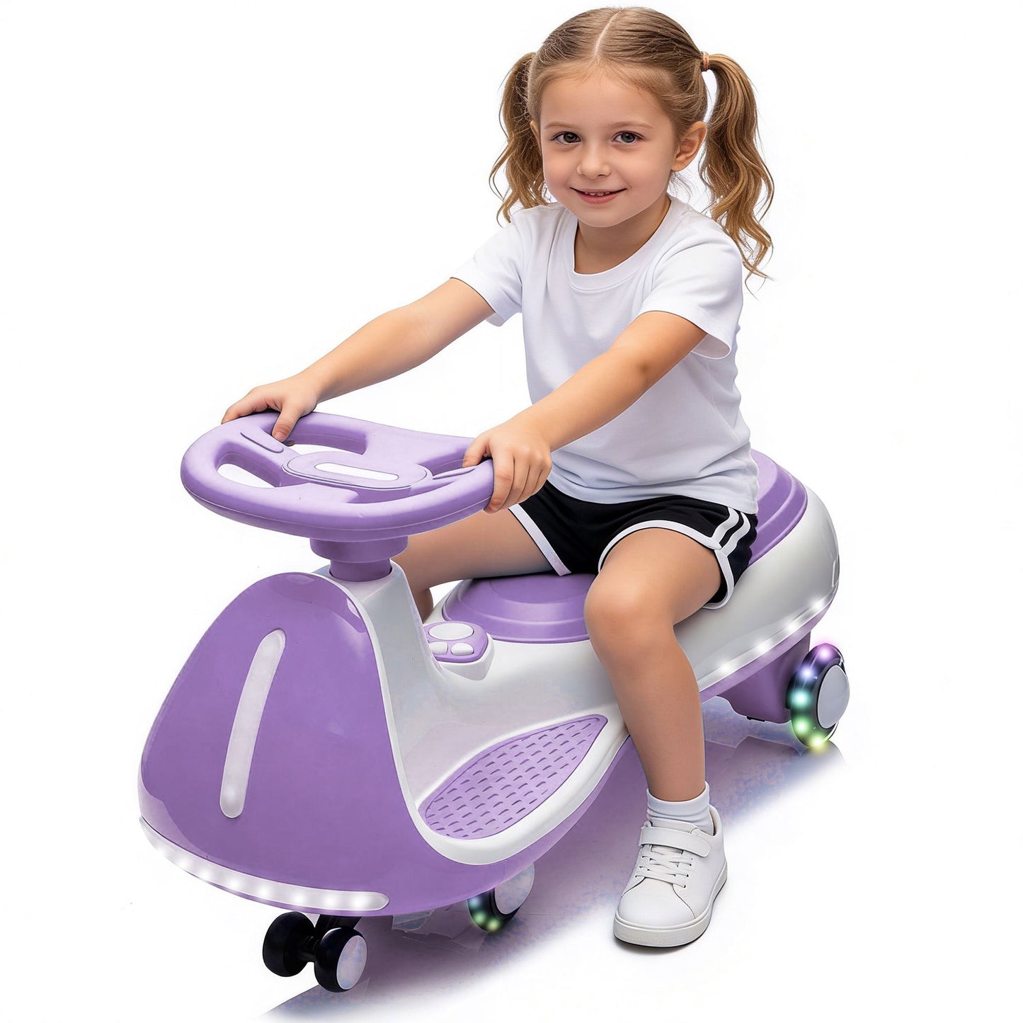 12V Electric Wiggle Car, Powered Ride on Toys for Kids with Flashing PU Wheels, Bluetooth Music, 2-in-1 Swing Car Kids Electric Vehicles for Boys Girls Ages 3+, Purple