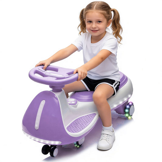 12V Electric Wiggle Car, Powered Ride on Toys for Kids with Flashing PU Wheels, Bluetooth Music, 2-in-1 Swing Car Kids Electric Vehicles for Boys Girls Ages 3+, Purple