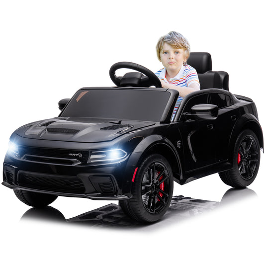Dodge Charger 12V Ride On Cars with Remote Control, Ride On Vehicles for Kids with LED Light, Bluetooth, USB, MP3, Battery Powered Ride on Toys for Boys Girls 3-5 Years Old Birthday Gifts, Black