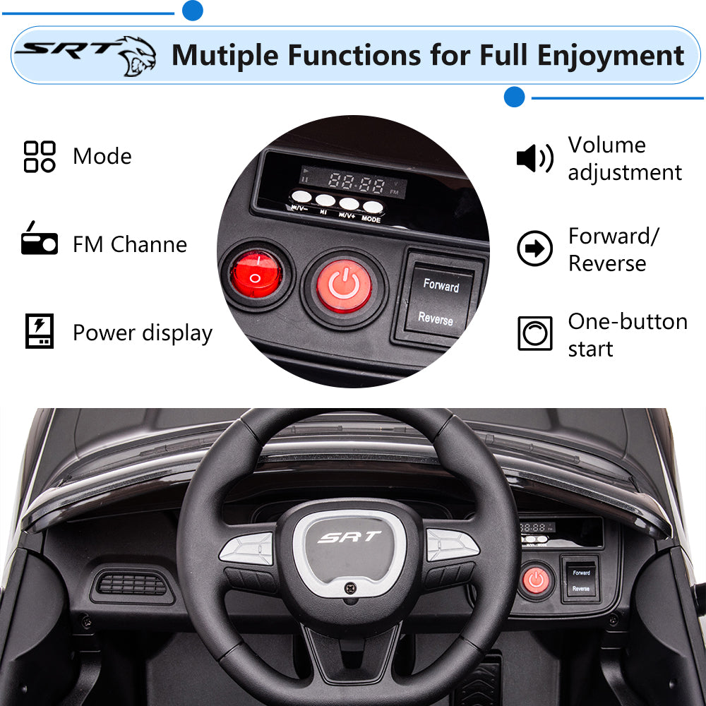 Dodge Challenger 12V Ride On Cars with Remote Control, kids Electric Car with Bluetooth, LED Light, USB, MP3, Battery Powered Ride on Toys for 3-5 Years Old Kids Boys Girls Birthday Gifts, Black