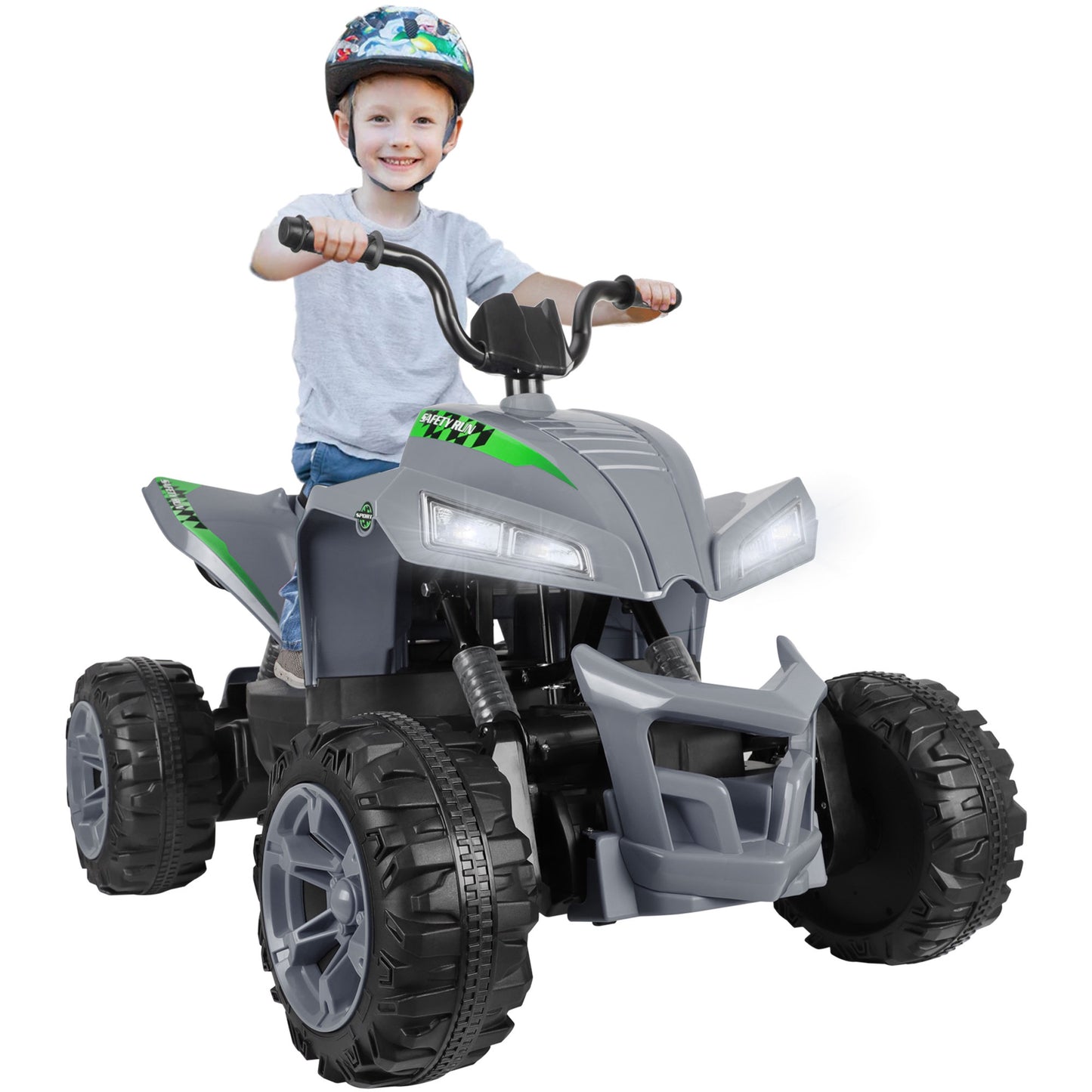 24V Battery Powered Ride on ATV, 4WD Kids Ride on Cars with Bluetooth, Music, LED Light, USB/AUX Ports, Ride on Toys Electric Cars for Kids Boys Girls 3-8 Ages Gifts, Gray