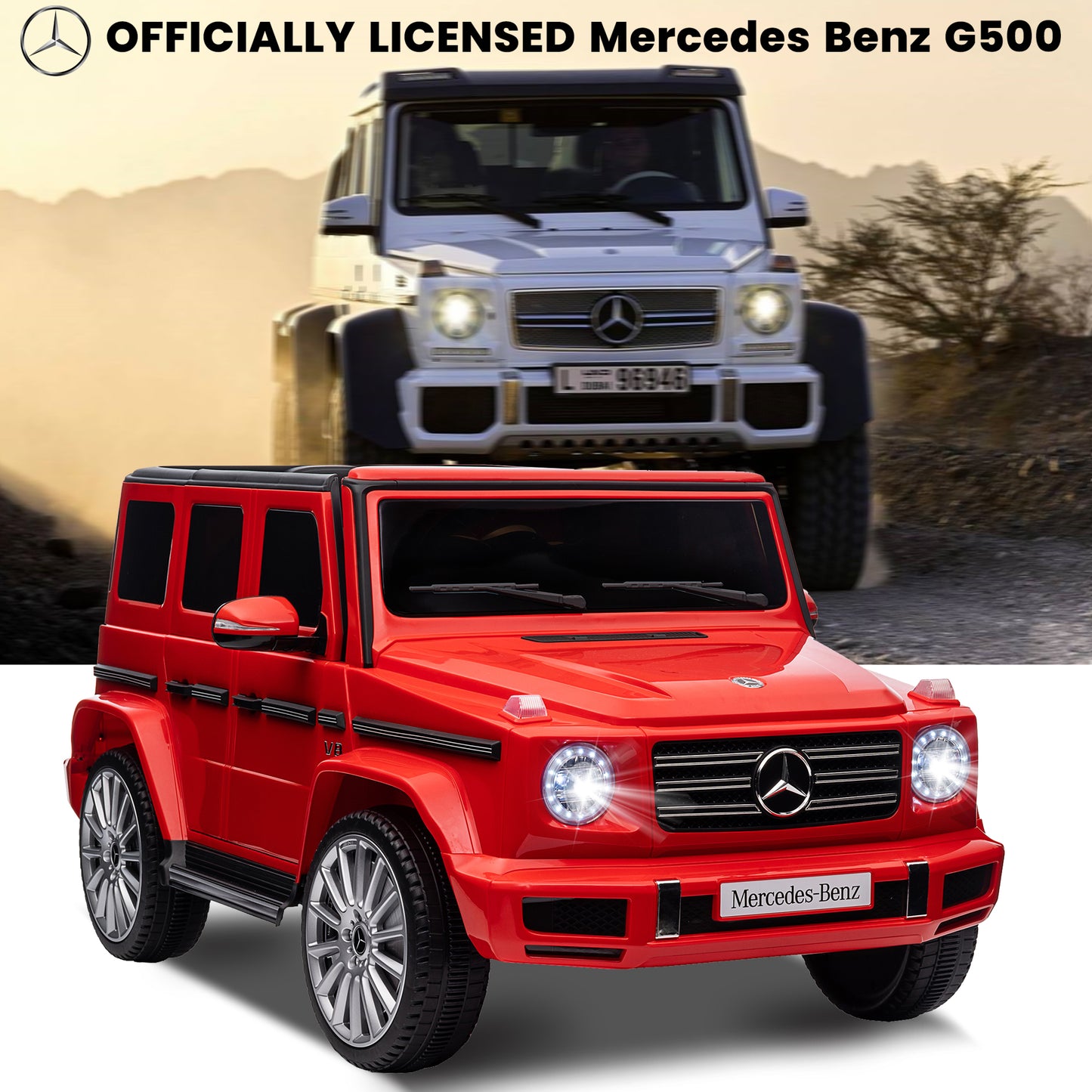 24V Ride On Cars with Remote Control, Licensed Mercedes Benz G500 Kids Electric Car for Boys Girls Gifts, Battery Powered Ride on Trucks Toys with Bluetooth, MP3, Music, Led Lights, USB, Red