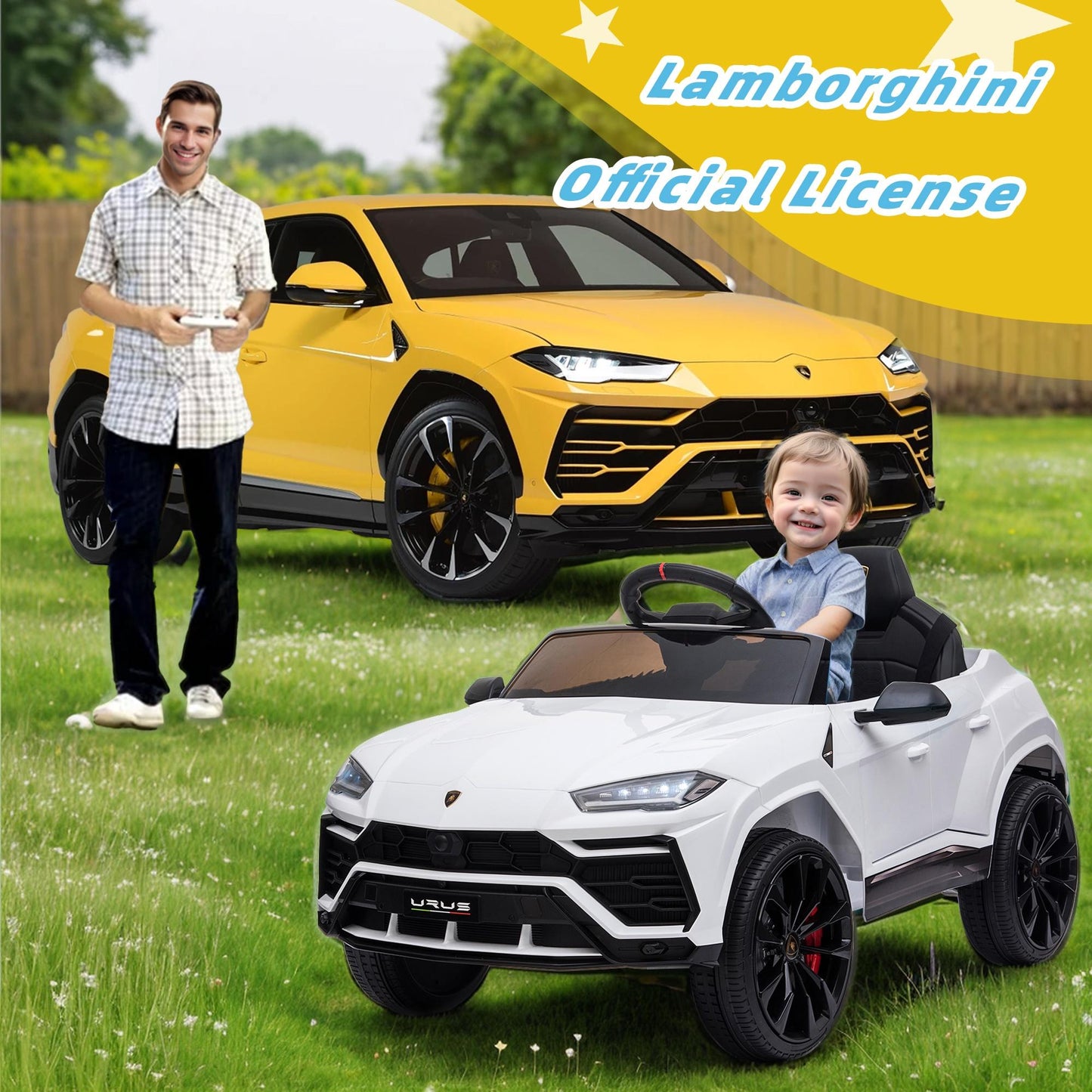 Licensed Lamborghini Ride on Car with Remote Control Kids Ride on Toy for Girls and Boys 12V Powered Electric Vehicles for 3-5 Years Old, USB, Ride on Truck, Headlight