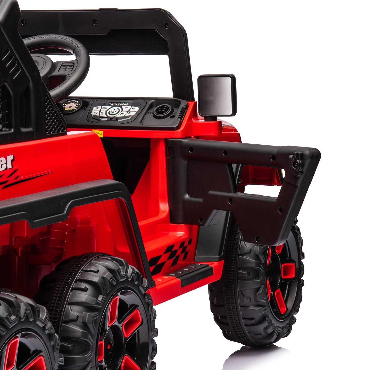 iRerts 24V Ride on PickUp Truck with Remote Control, 4WD Battery Powered Ride on Car with Bluetooth Music, USB/AUX Port, Rear Storage Box, LED Lights, Ride on Toys for Kids Boys Girls Gift, Red