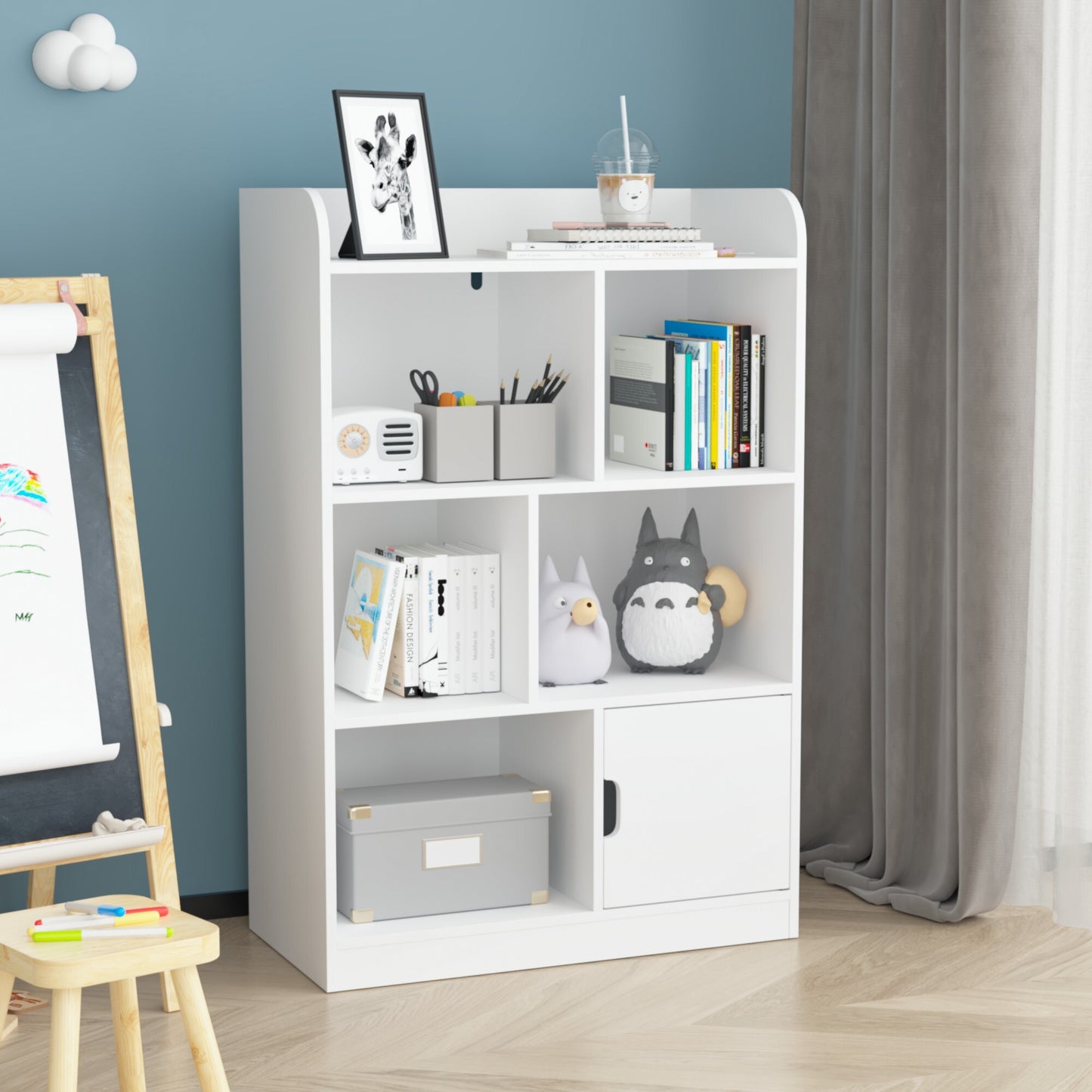 Kids Cube Bookcase and Toy Storage Organizer, Wooden Book Shelf for Bedroom, Living Room, White