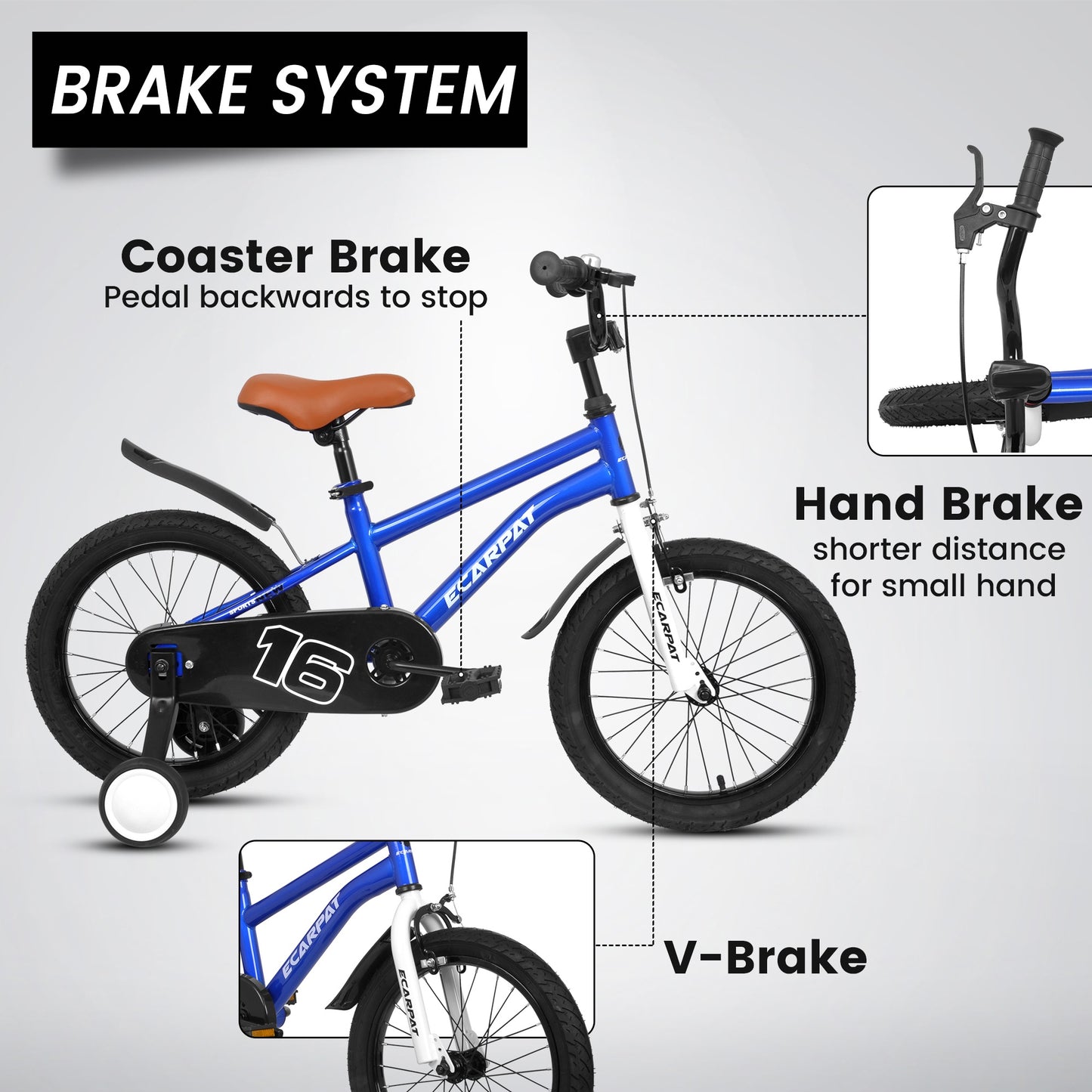 iRerts Kids Bicycles 16 Inch, Freestyle Kids Bike Sport Bicycle for Boys Girls 3-6 Years Old, Girls Boys Bicycles with Training Wheels, Fender, Blue
