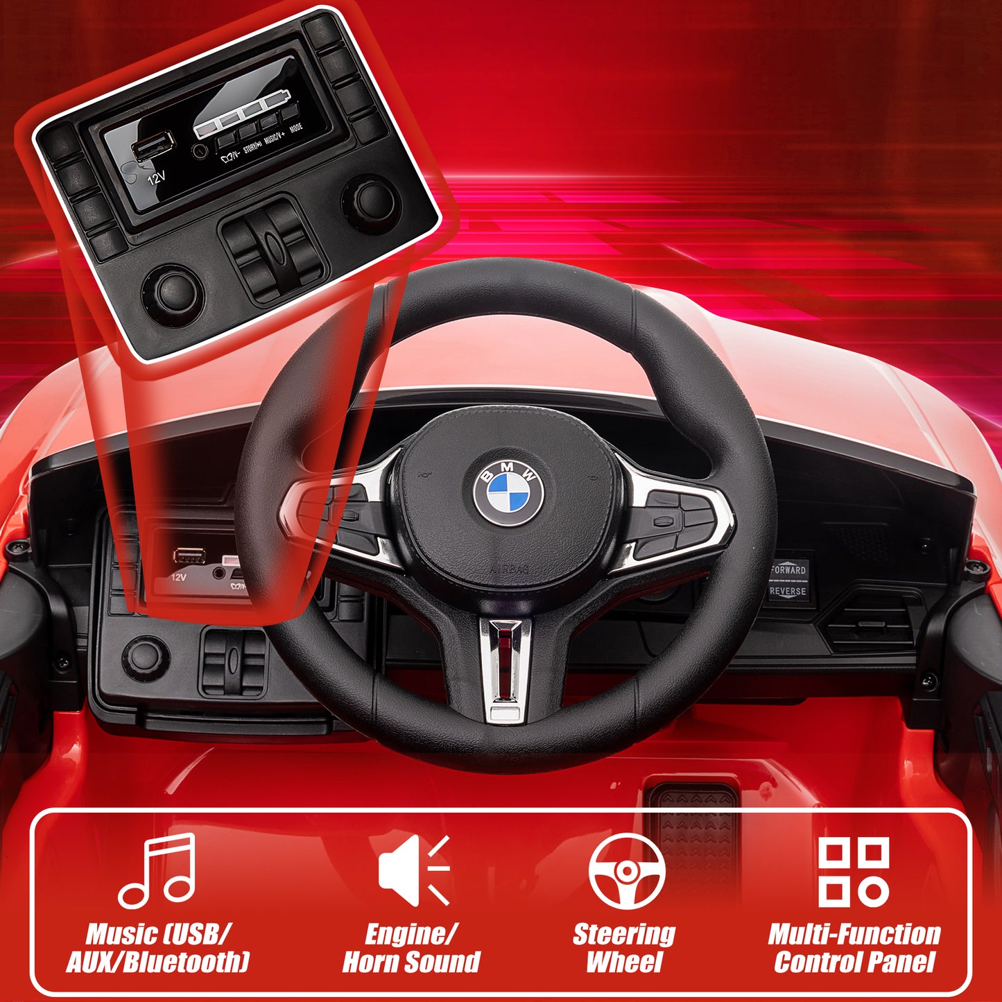 BMW M4 Black 12V Ride On Cars with Remote Control, Battery Powered Ride on Toys with Music, Bluetooth, Story, USB/MP3 Port, LED Light, Kids Electric Vehicle for Boys Girls with Wheels, Easy to Carry