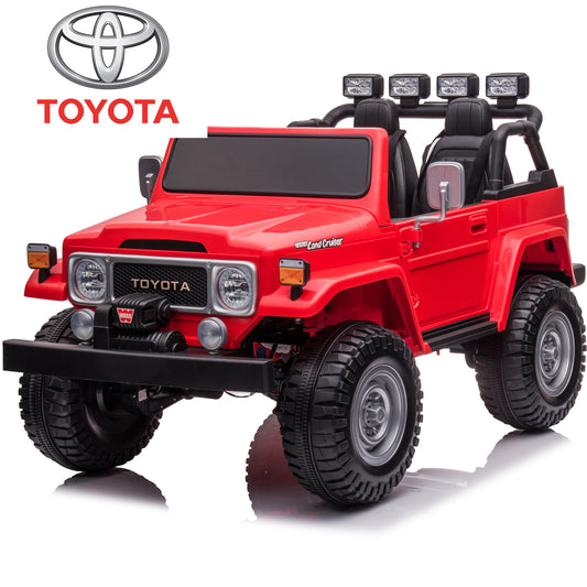 2 Seater 24 Volt Ride On Car with Remote Control, Licensed Toyota FJ40 Ride on Toys Truck for Boys Girls, Kids Electric Vehicle Car with LED Light, Bluetooth/FM Radio/Music, 4 Wheels Suspension, Red