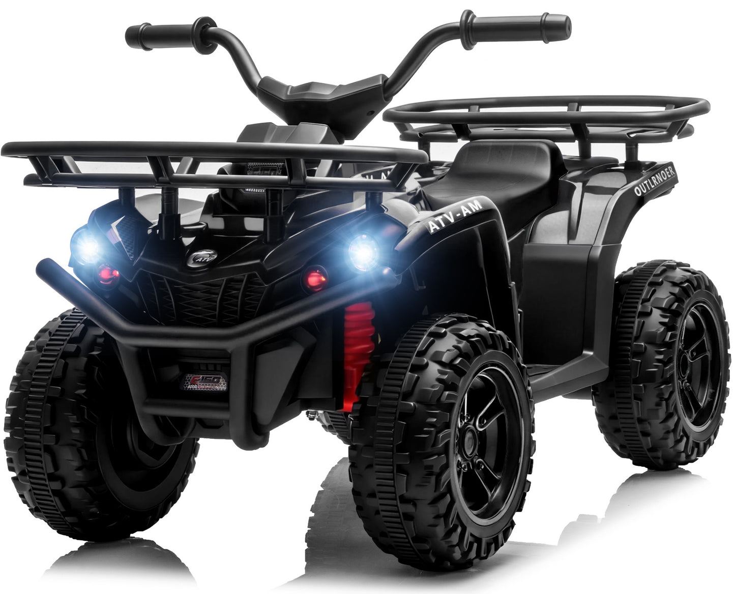 iRerts 24V Ride on ATV, Powered Ride on Toys for Kids Boys Girls Ages 3-5, Kids 4 Wheeler Electric Cars with Bluetooth, Music, LED Headlights, Front Rear Storage Racks, Crash Bars, Black