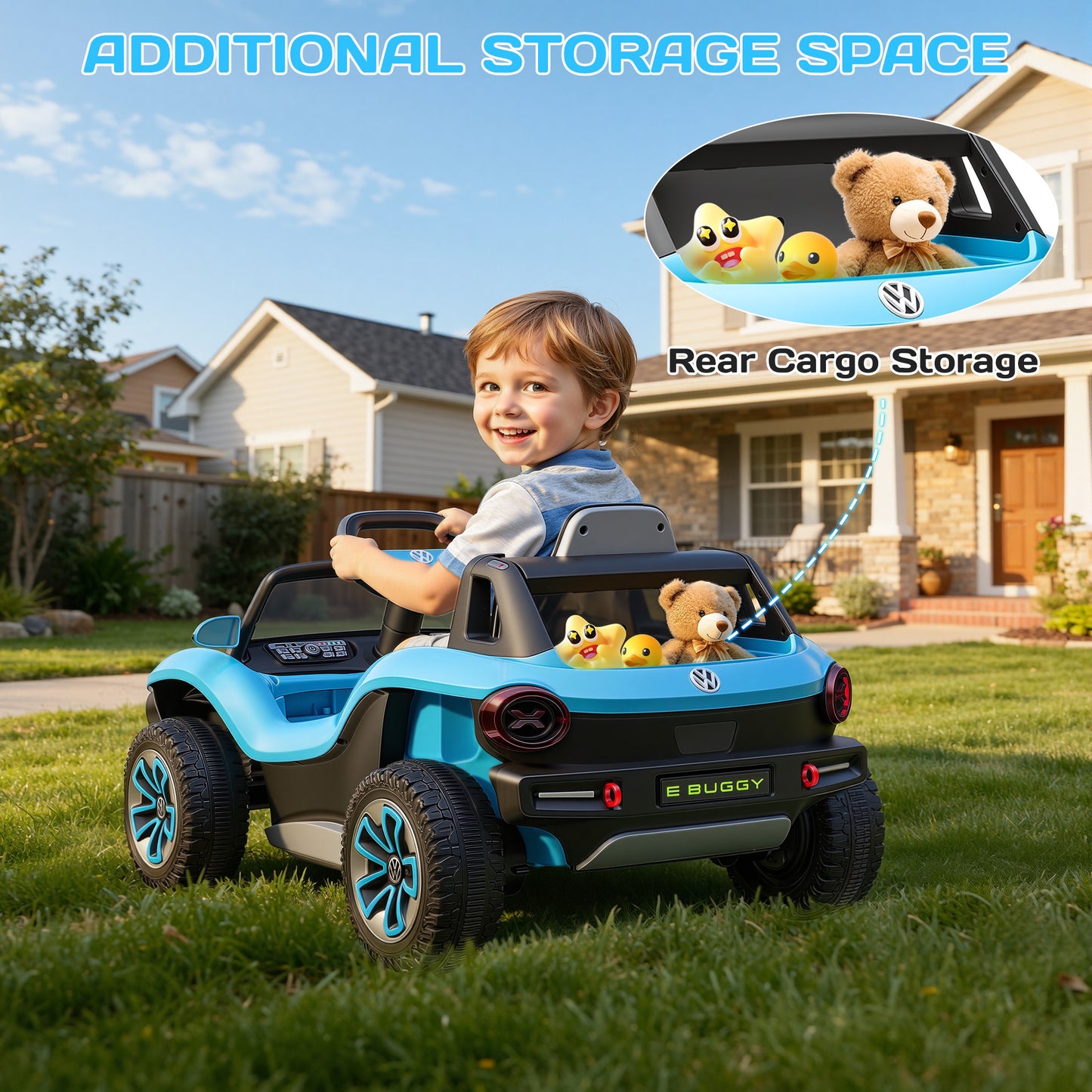 12V Electric Ride on Cars, Licensed Volkswagen Beetle Ride on Toys with Remote Control, Bluetooth, USB Port, Music, Rear Storage, LED Lights, Battery Powered Toddlers Electric Car for Kids Ages 3+