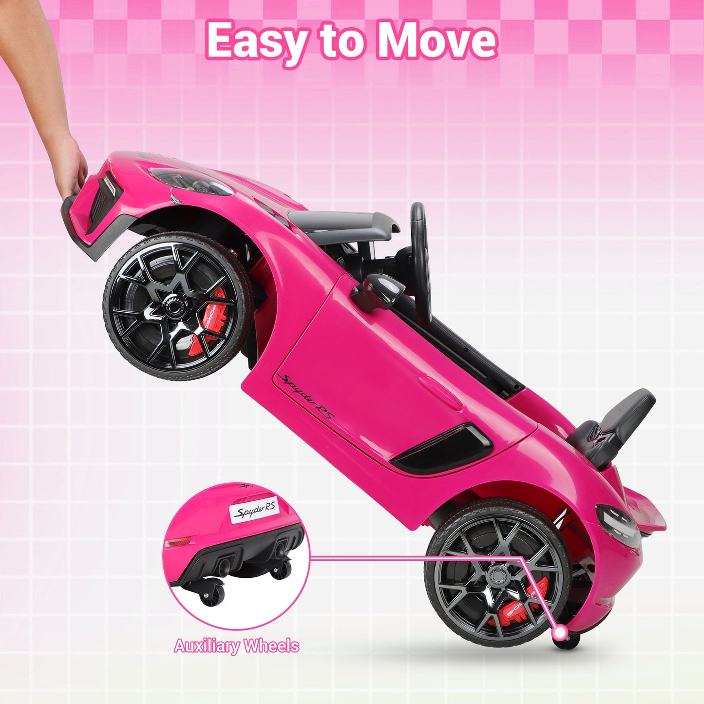 12V Powered Ride On Toys, Licensed Porsche 718 Ride on Car for Kids Boys Girls Christmas Gifts Ages 3-5, Kids Cars Electric Vehicle with Remote Control, Bluetooth, Music, LED Light, 4 Wheeler, Pink