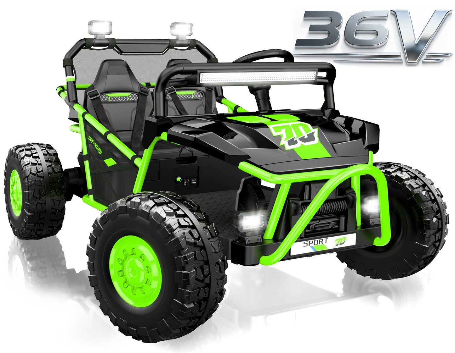 iRerts 36V Powered Ride on Toys for Big Kids, 2 Seater Ride on UTV Cars with Bluetooth, Music, 4 Wheels Spring Suspension, Kids Car Electric Ride on Vehicles for Boys Girls Ages 6+, Green