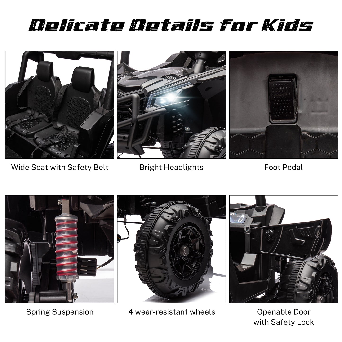 iRerts 24V Ride on UTV Cars 2 Seater, Kids Electric Ride on Toy Car with Remote Control, Music, LED Light, USB, Bluetooth, Kids Electric Vehicle for Christmas Birthday Gifts, Black