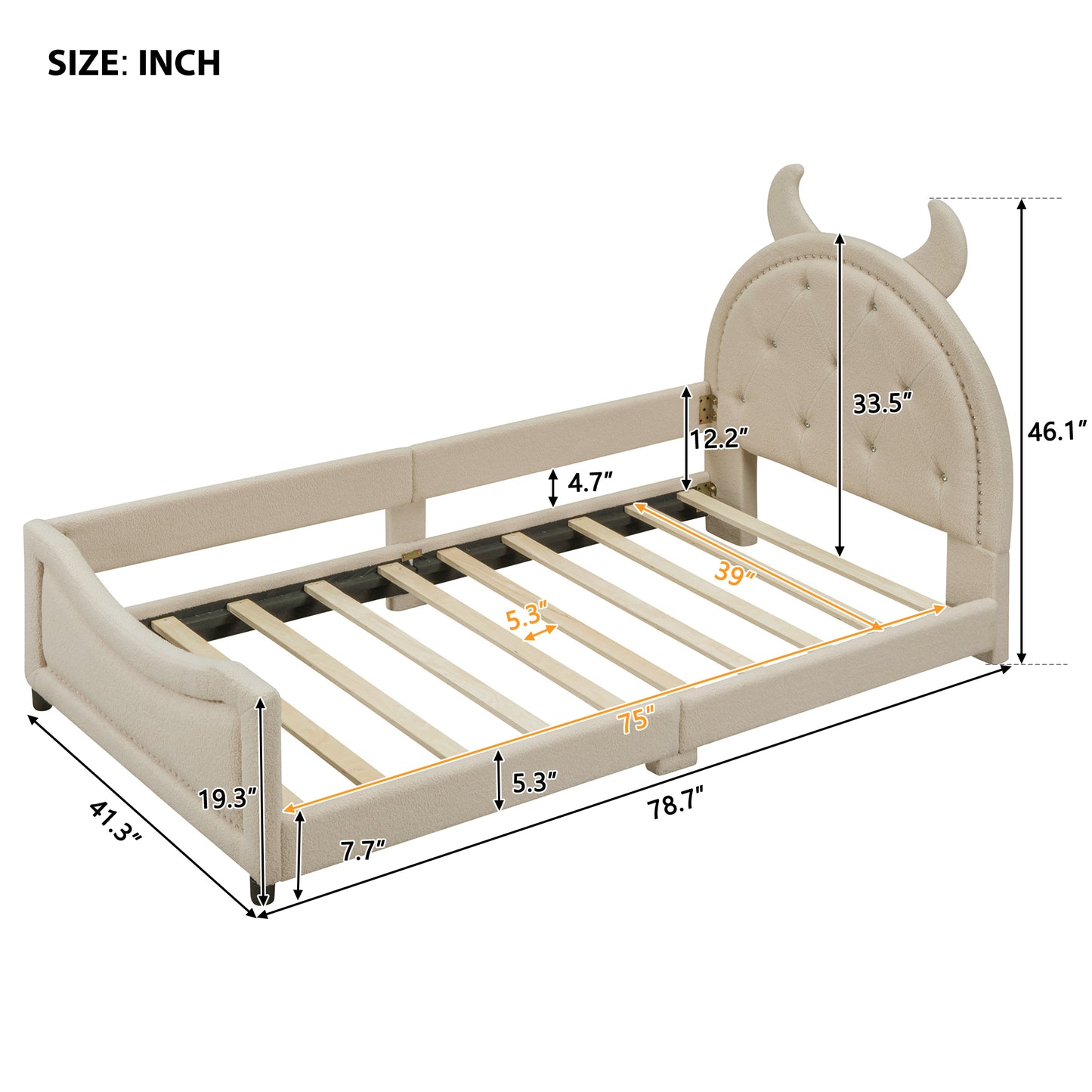 iRerts Twin Size Upholstered Daybed Frame for Kids, Teddy Fleece Twin Platform Bed Frame with OX Hor Shaped Headboard and Footboard, Wood Twin Size Sofa Bed for Girls Boys, Beige