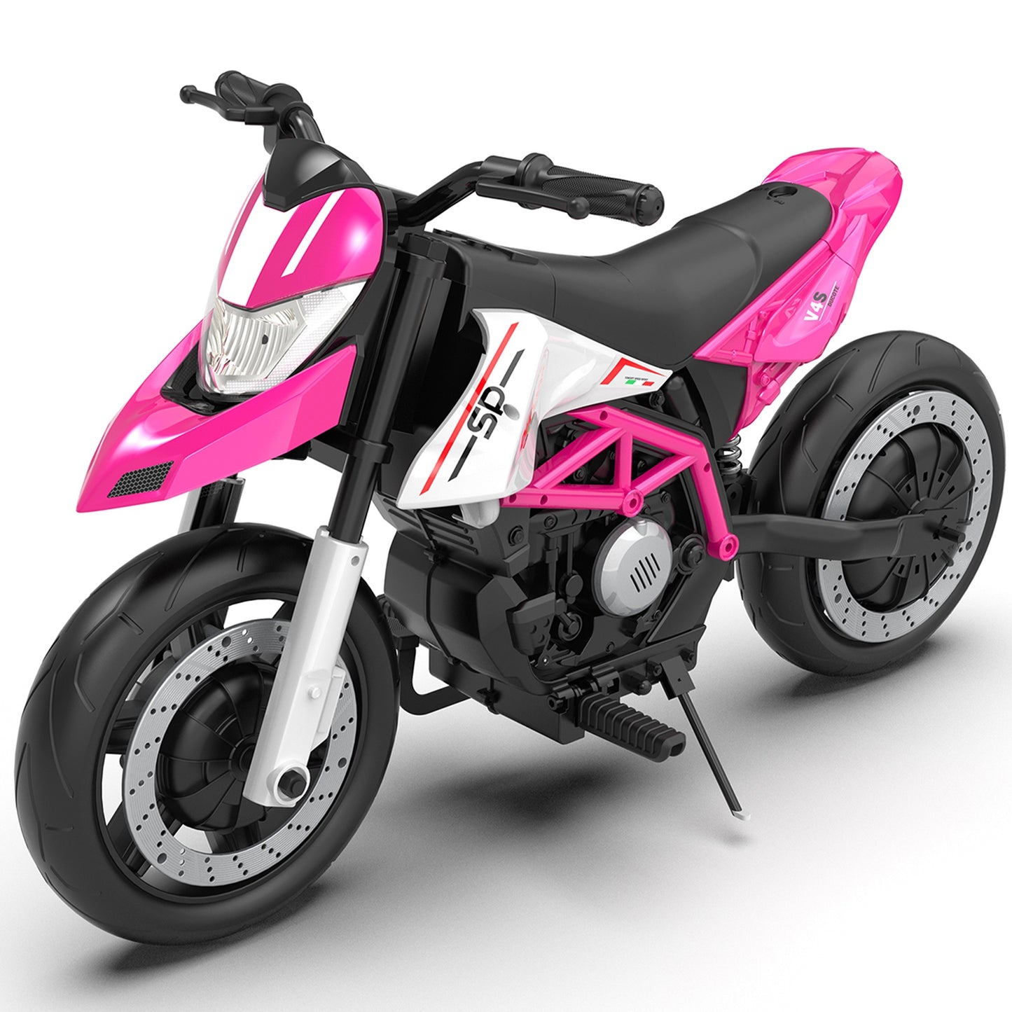 iRerts 24V Electric Dirt Bike for Kids, 200W Kids Electric Bike for Boys Girls Ages 6+, Kids Ride on Motorcycle with EVA Wheels, Suspension System, Safe Speed 4.35-9 MPH, Bluetooth Music, Pink