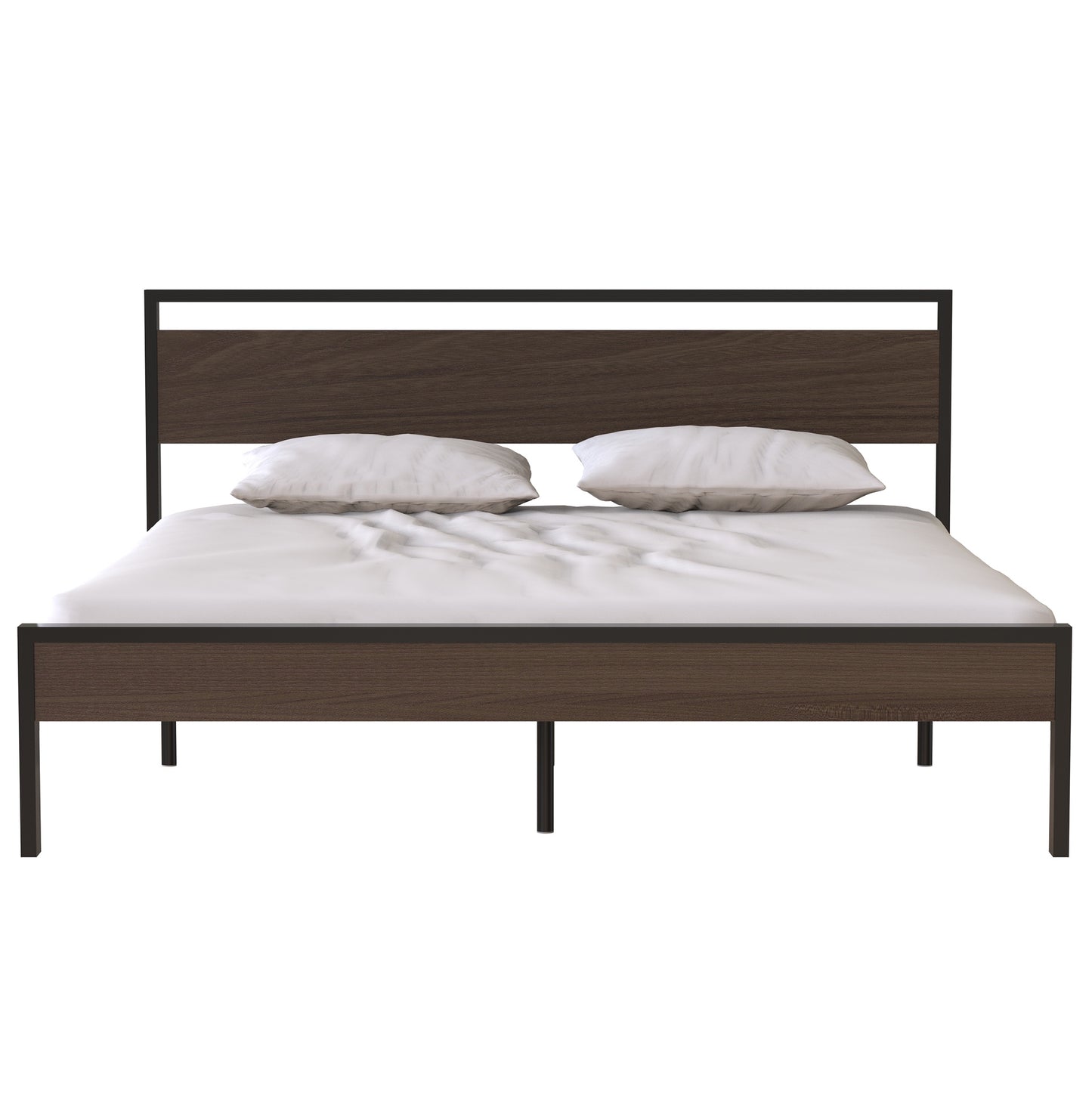 iRerts King Platform Bed Frame with Headboard, Industrial Metal King Bed Frame with Slat Support, Modern Bed Frame King Size for Adults Teens Kids Bedroom, No Box Spring Needed, Black