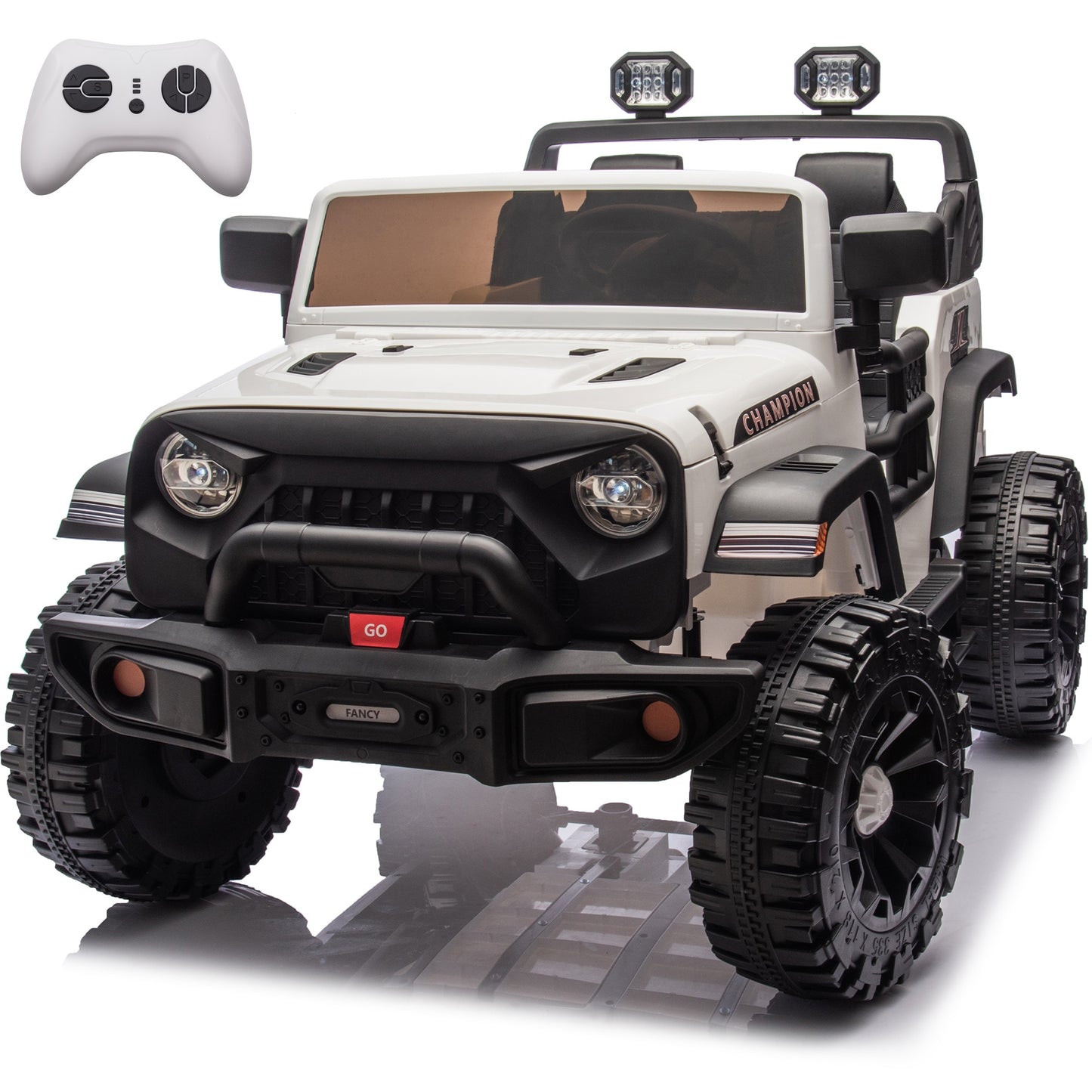 iRerts Ride on Toys for Kids 4-8, 24V 2 Seater Ride on Car with Remote Control, Powered Ride on Truck for Boys Girls Gifts, Kids Electric Vehicles with Bluetooth, USB/MP3, Light/Searchlight, White