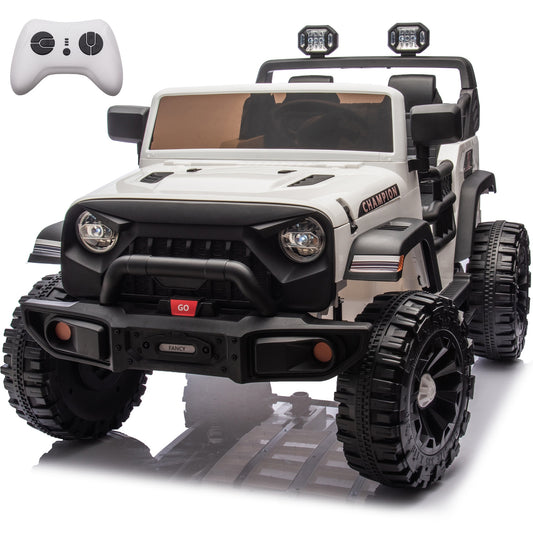 iRerts Ride on Toys for Kids 4-8, 24V 2 Seater Ride on Car with Remote Control, Powered Ride on Truck for Boys Girls Gifts, Kids Electric Vehicles with Bluetooth, USB/MP3, Light/Searchlight, White