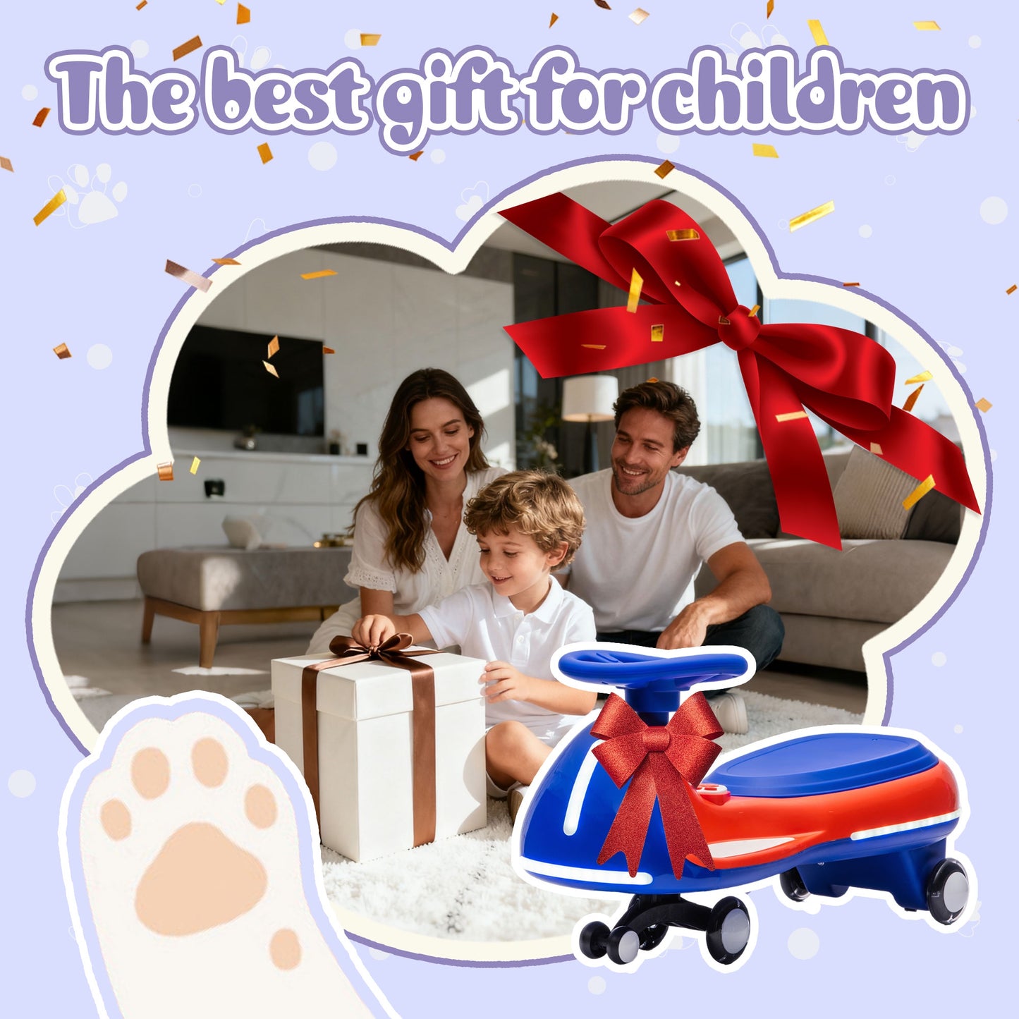 12V Electric Wiggle Car, Powered Ride on Toys for Kids with Flashing PU Wheels, Bluetooth Music, 2-in-1 Swing Car Kids Electric Vehicles for Boys Girls Ages 3+, Blue+Red