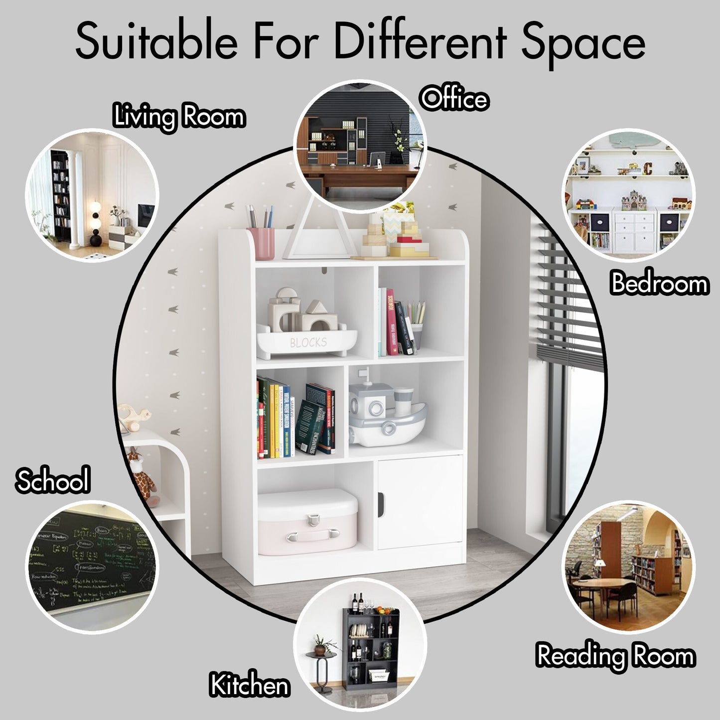 Kids Cube Bookcase and Toy Storage Organizer, Wooden Book Shelf for Bedroom, Living Room, White