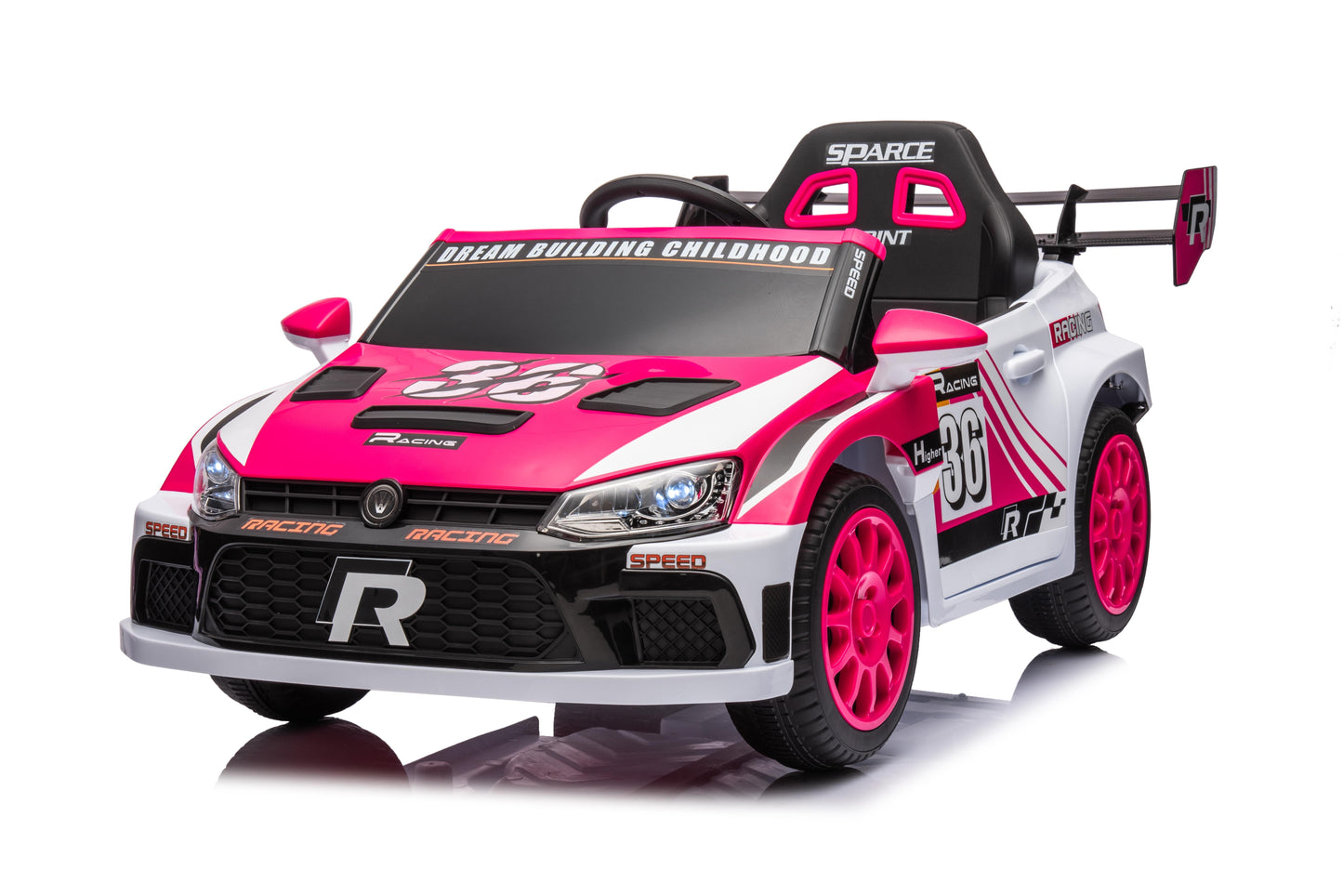 iRerts Pink 12V Powered Ride on Cars with Remote Control, 4 Wheeler Electric Car Vehicle for Kids Boys Girls 3-6 Years Old, Kids Ride on Toy with Swaying, Bluetooth, Music, USB/AUX Port, LED Light