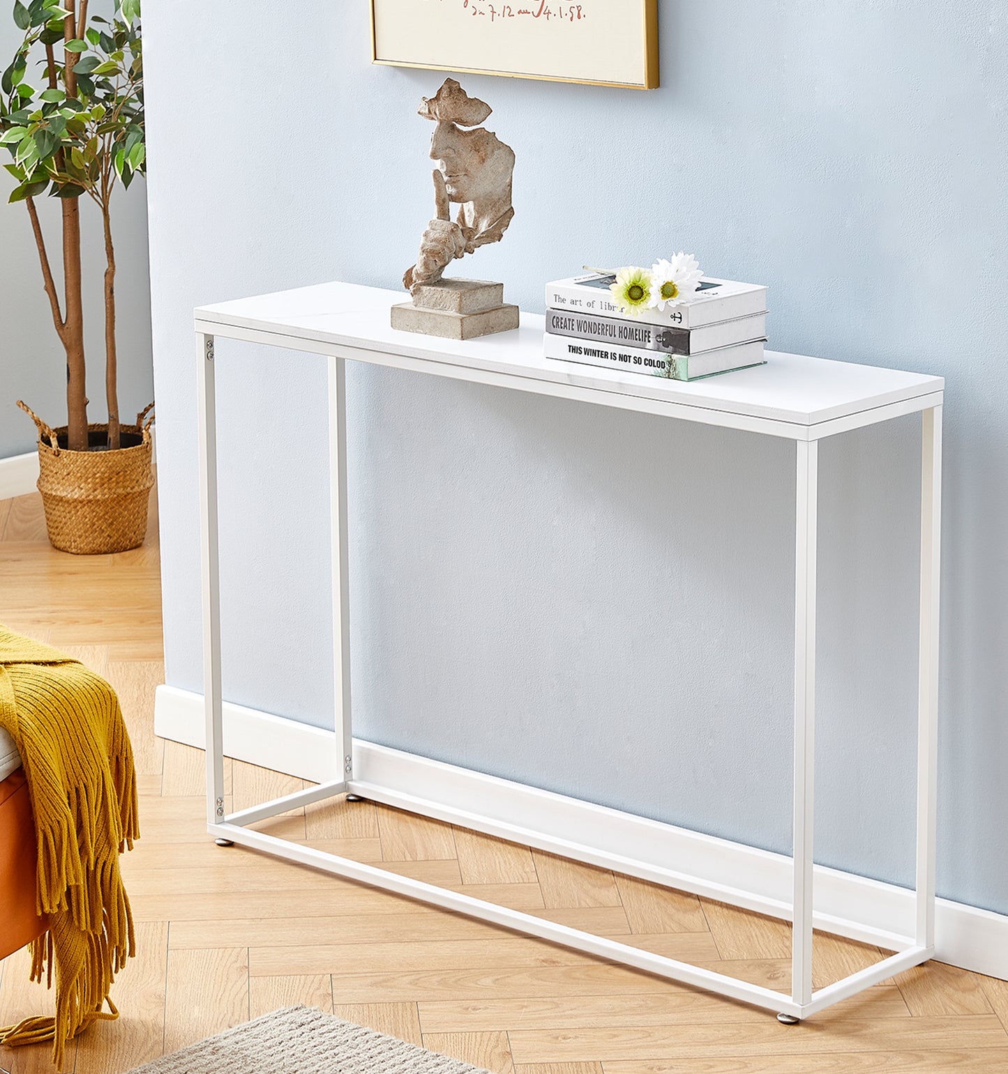 iRerts Entryway Table, Narrow Console Table Hallway Table with Metal Frame and MDF Tabletop, Industrial Long Entrance Sofa Table Foyer Tables for Entryway Hallway Living Room Home Office, White