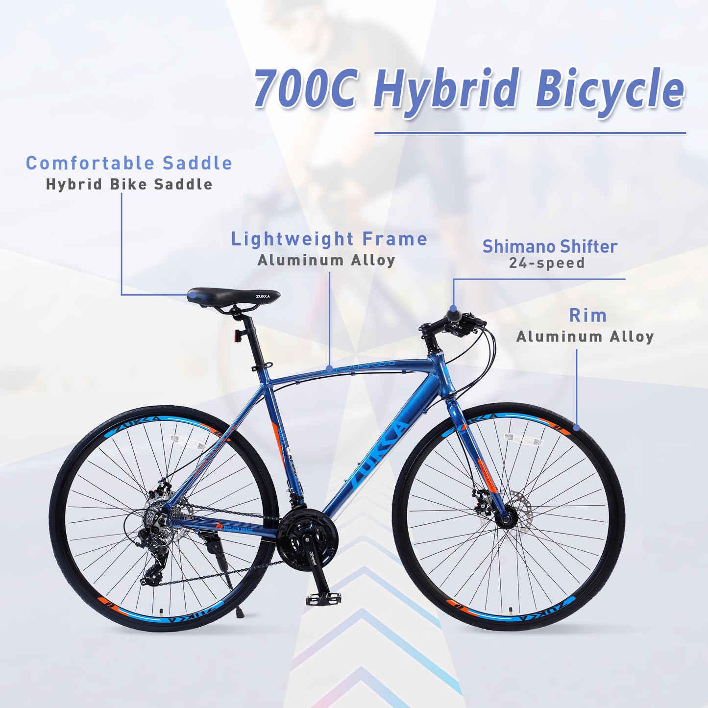 iRerts 24 Speed Hybrid Bike, 700C Road Bikes for Men Women, Adult City Bicycle Commuter Bike with Double Disc Brake and 3*8 Gears Shimano, Lightweight Adult Bike for School Commuting, Light Blue