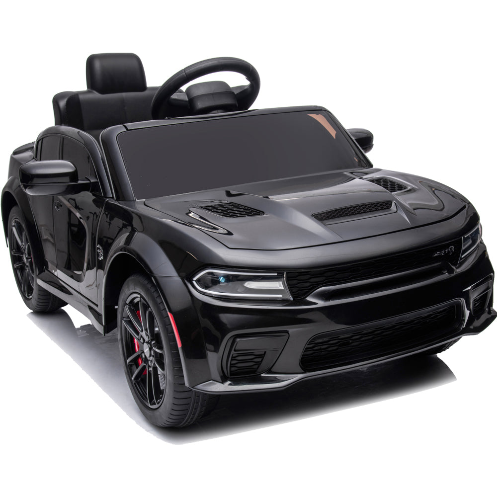 Kids Electric Cars With Remote Control, Licensed Dodge Charger 12V Ride on Cars for Boys Girls, Battery Powered Ride on Toys with Bluetooth, USB, MP3, 4 Wheel Suspension, Black