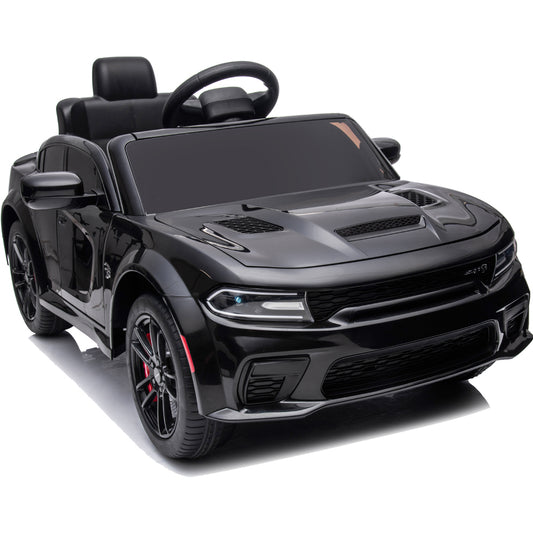 Kids Electric Cars With Remote Control, Licensed Dodge Charger 12V Ride on Cars for Boys Girls, Battery Powered Ride on Toys with Bluetooth, USB, MP3, 4 Wheel Suspension, Black
