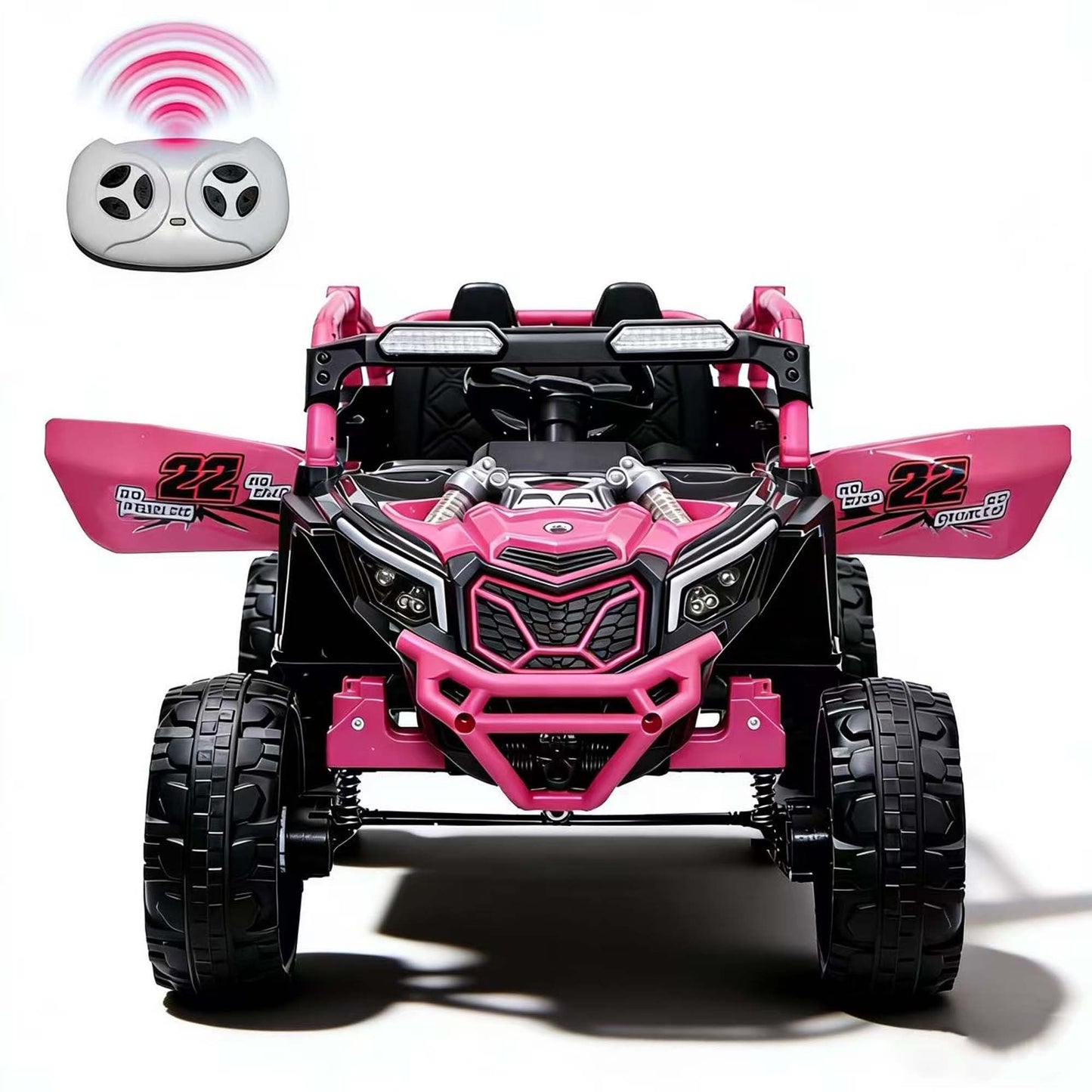 iRerts 24V Ride on Toys with Parents Remote Control, Ride on UTV Car with Bluetooth, MP3 Port, Music, LED Lights, 4 Shock Absorbers, Battery Powered Electric Car for Kids Ages 2-6, Magenta