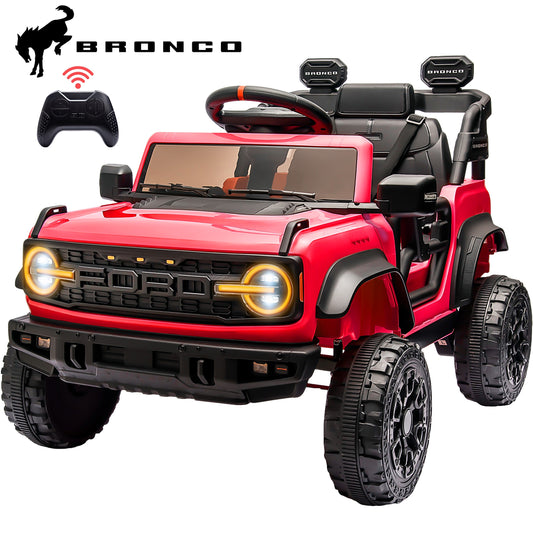 12V Powered Ride on Car, Ford Bronco Raptor Ride on Toys with Remote Control, Battery Powered Ride on Trucks with Bluetooth Music, LED Light, Kids Car Electric Vehicle for Boys Girls Gifts, Red