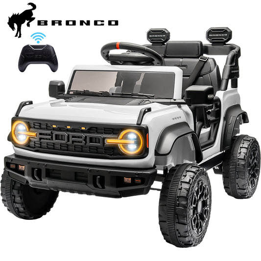 12V Powered Ride on Car, Ford Bronco Raptor Ride on Toys with Remote Control, Battery Powered Ride on Trucks with Bluetooth Music, LED Light, Kids Car Electric Vehicle for Boys Girls Gifts, White