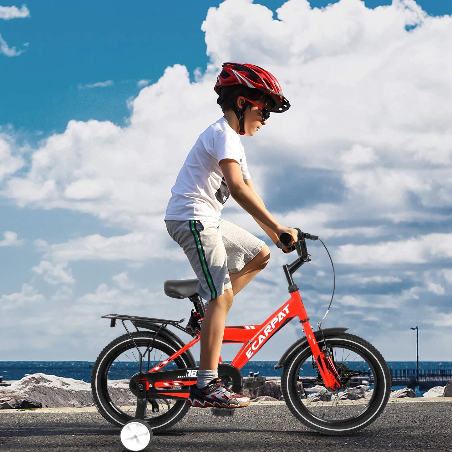 iRerts Kids Bike with Training Wheels, 16 Inch Kids Bicycle for Boys Girls Ages 4-8 Years Old, Boys Bicycles for Kids with Adjustable Seat, Fender and Varrier, Red