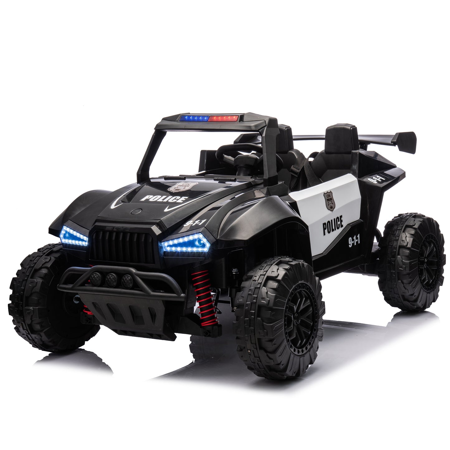 iRerts 24V Powered Ride on Cars, Ride on Toys for Big Kids Ages 3-8, Kids Police Car Electric Vehicles with Remote Control, Bluetooth, MP3/USB Ports, 4 Wheels Spring Suspension, Megaphone, Black