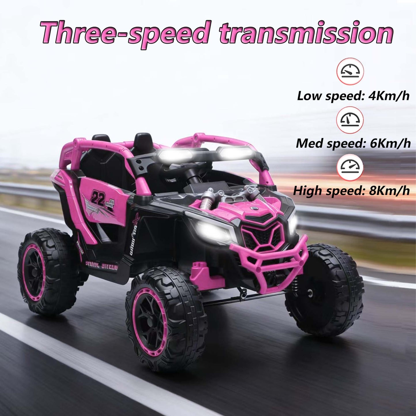 iRerts 24V Ride on Toys with Parents Remote Control, Ride on UTV Car with Bluetooth, MP3 Port, Music, LED Lights, 4 Shock Absorbers, Battery Powered Electric Car for Kids Ages 2-6, Magenta