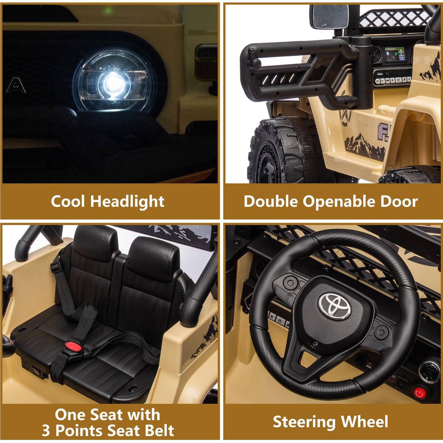 12V Ride on Cars with Remote Control, Licensed Toyota FJ Cruiser Ride on Trucks Vehicle with Bluetooth, Music, MP3/USB Port, Battery Powered Ride on Toys for Kids Boys Girls Birthday Gift, Yellow