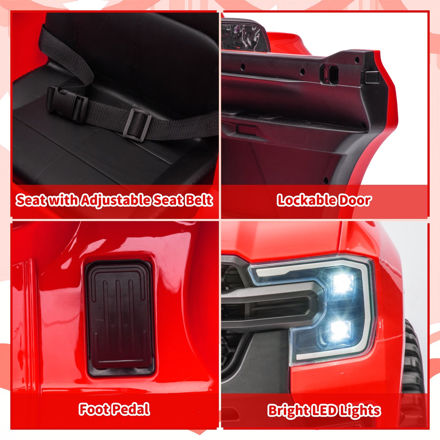 12V Ride on Cars with Remote Control, Ford Ranger Electric Cars for Kids with Bluetooth, Music, USB Port, Horn, LED Lights, Battery Powered Ride on Toys for Kids Boys Girls 3-6 Ages Gifts, Red