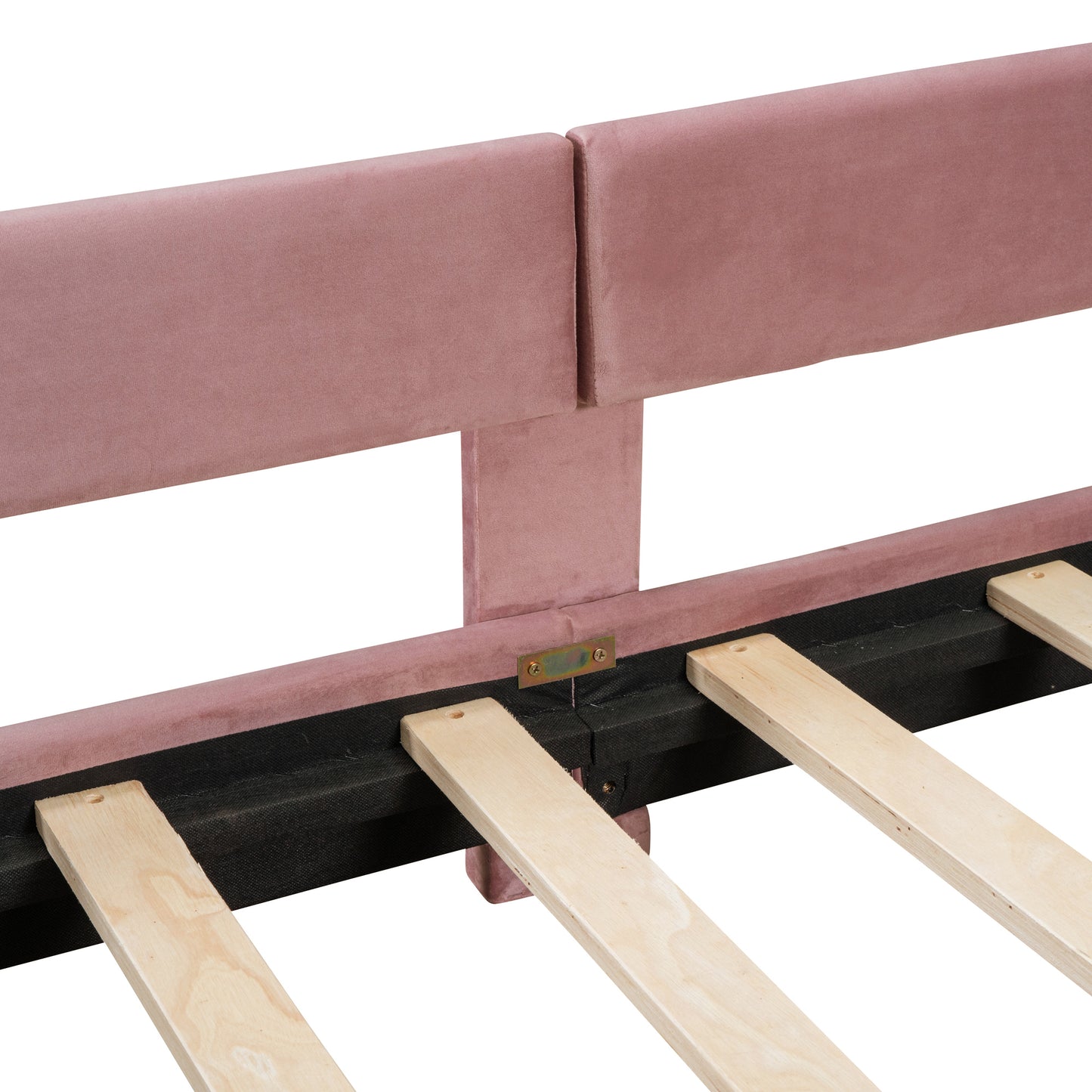 iRerts Upholstered Twin Platform Bed Frame, Velvet Twin Daybed Frame with Classic Stripe Shaped Headboard and Footboard, Wood Twin Size Sofa Bed for Kids Girls Boys, No Box Spring Needed, Pink