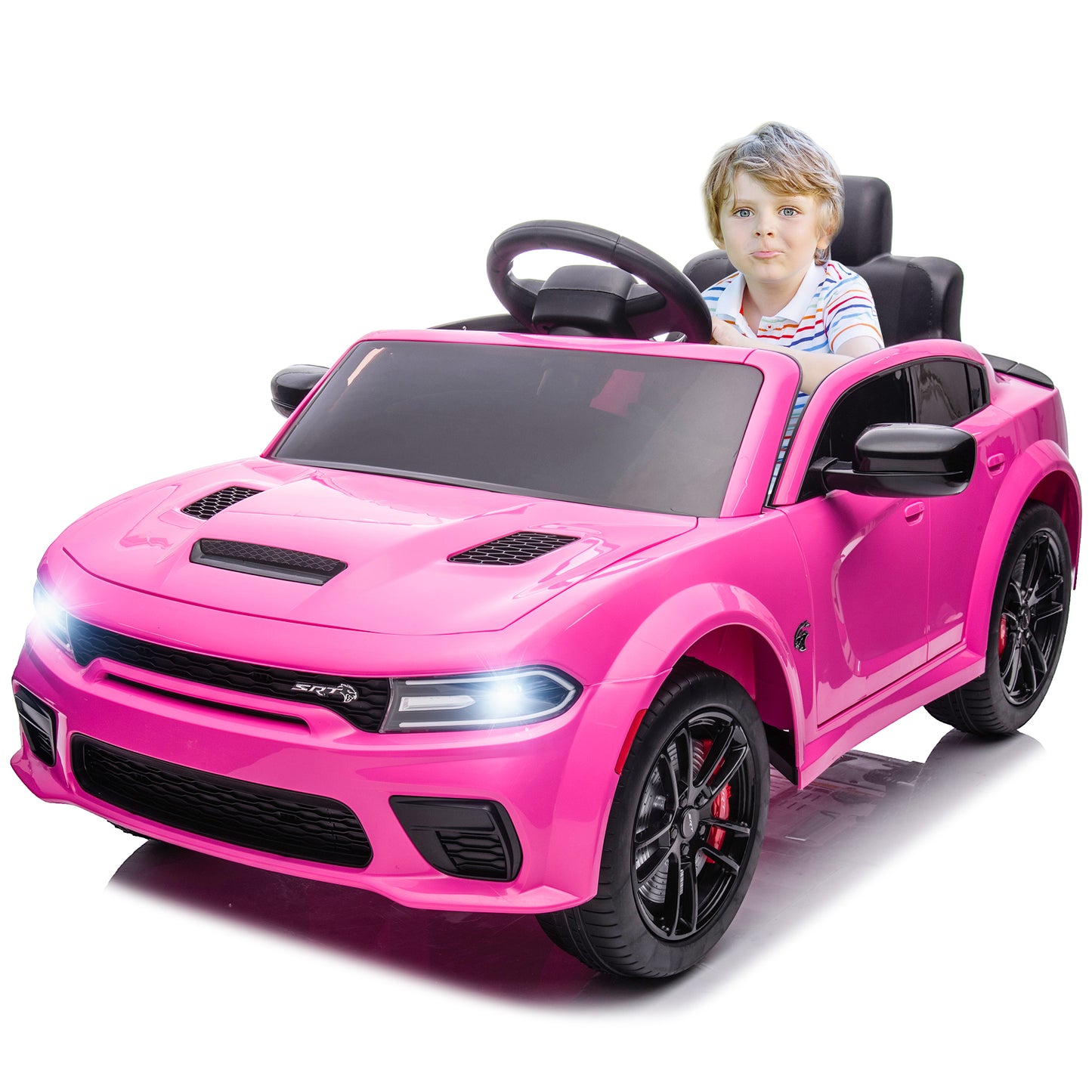 Dodge Charger 12V Ride On Cars with Remote Control, Ride On Vehicles for Kids with LED Light, Bluetooth, USB, MP3, Battery Powered Ride on Toys for Boys Girls 3-5 Years Old Birthday Gifts, Pink