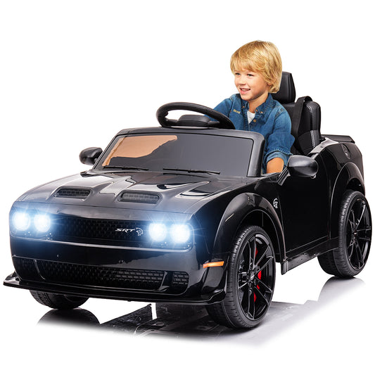 Dodge Challenger 12V Ride On Cars with Remote Control, kids Electric Car with Bluetooth, LED Light, USB, MP3, Battery Powered Ride on Toys for 3-5 Years Old Kids Boys Girls Birthday Gifts, Black